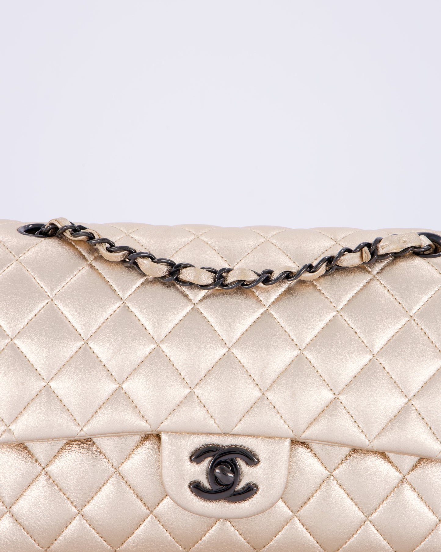 Chanel Metallic Gold Medium Classic Double Flap Bag in Lambskin Leather with So Black Hardware