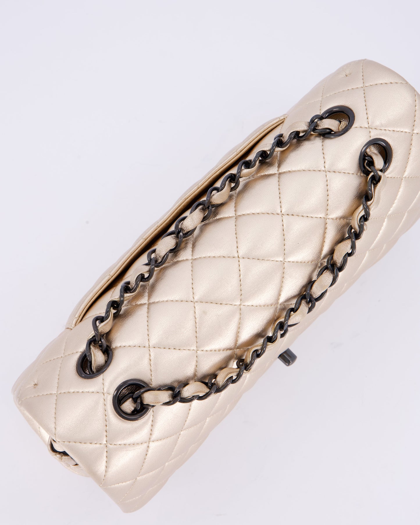 Chanel Metallic Gold Medium Classic Double Flap Bag in Lambskin Leather with So Black Hardware