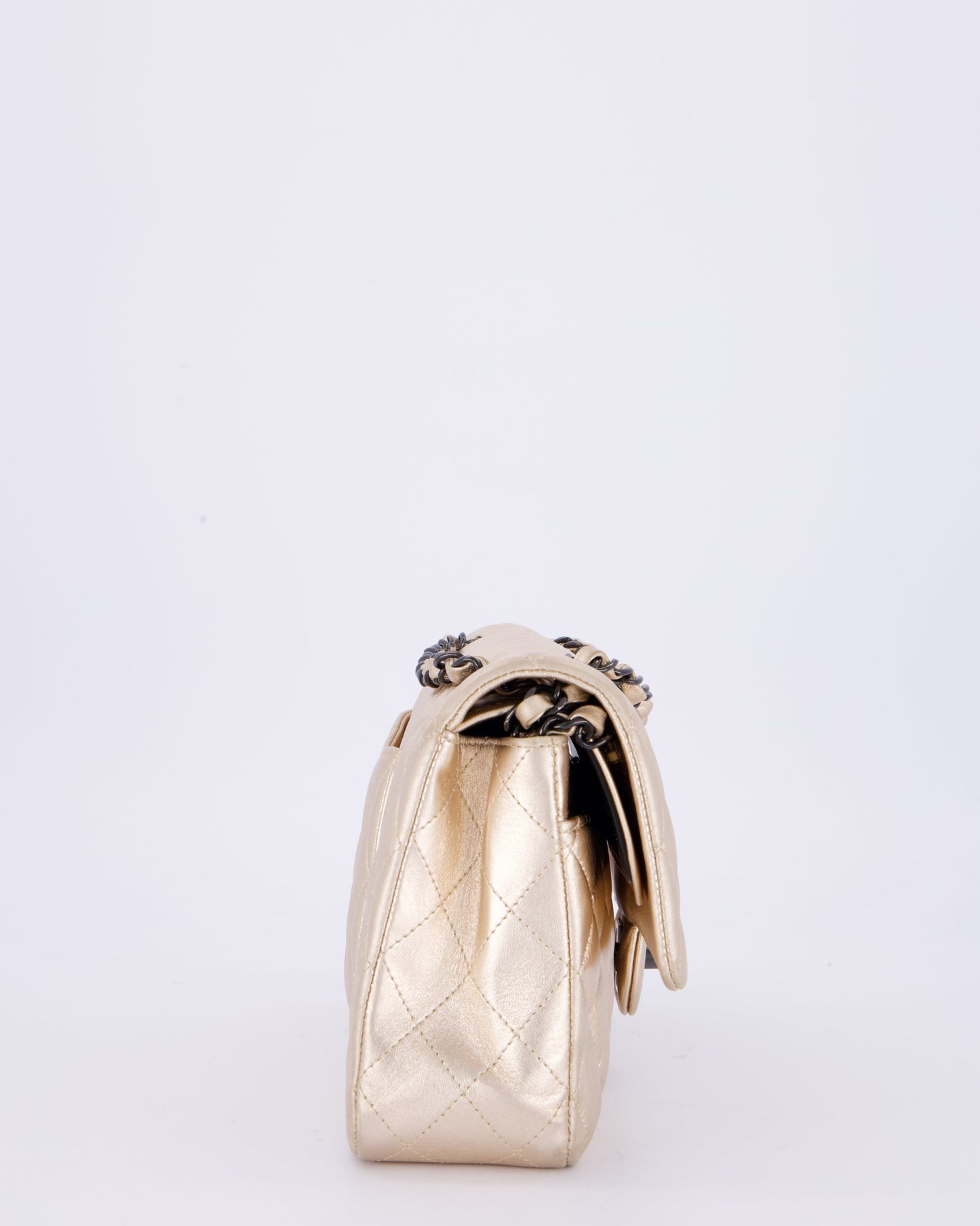 Chanel Metallic Gold Medium Classic Double Flap Bag in Lambskin Leather with So Black Hardware