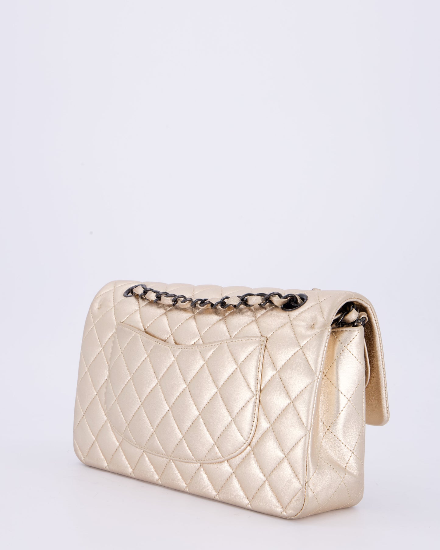 Chanel Metallic Gold Medium Classic Double Flap Bag in Lambskin Leather with So Black Hardware