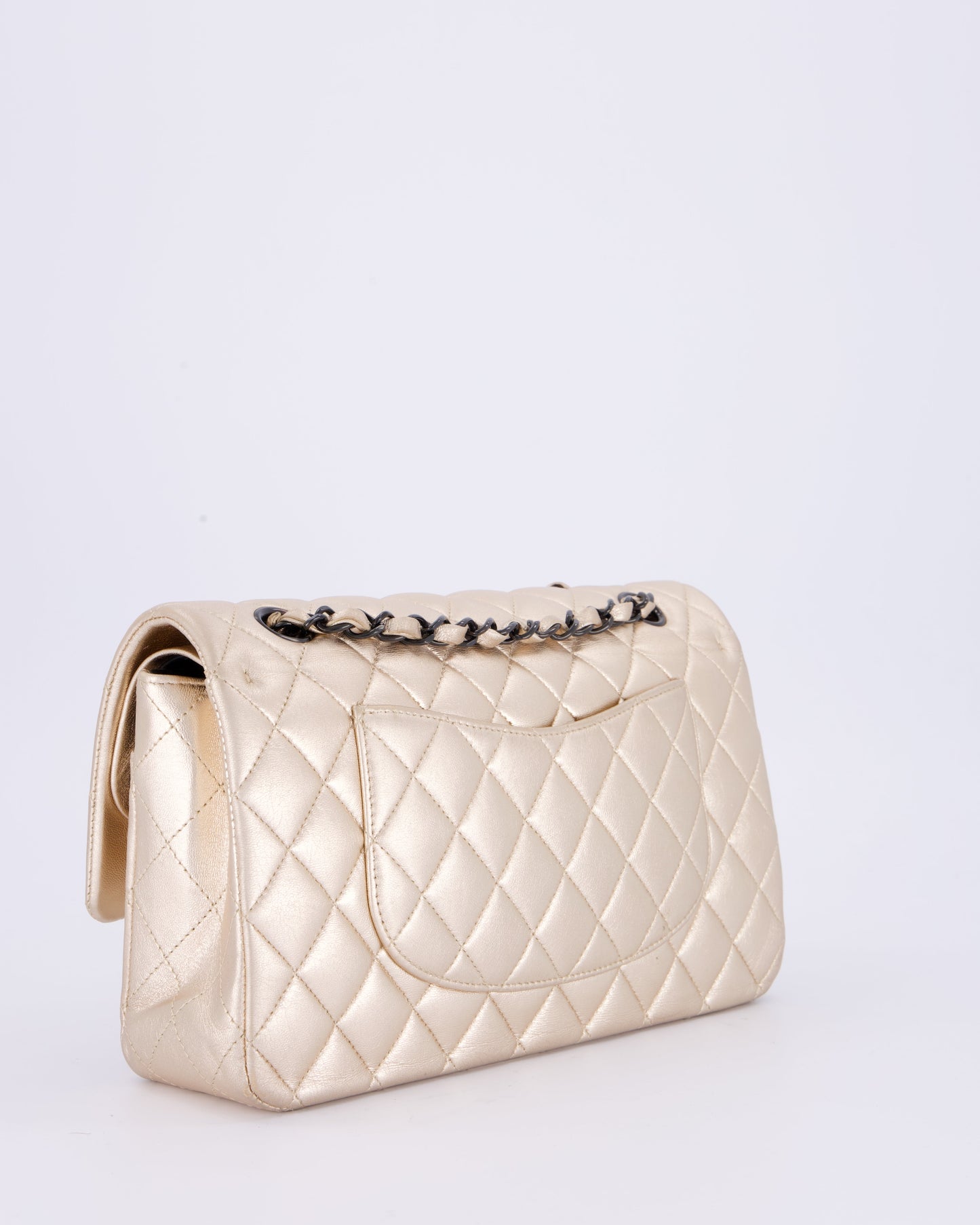 Chanel Metallic Gold Medium Classic Double Flap Bag in Lambskin Leather with So Black Hardware