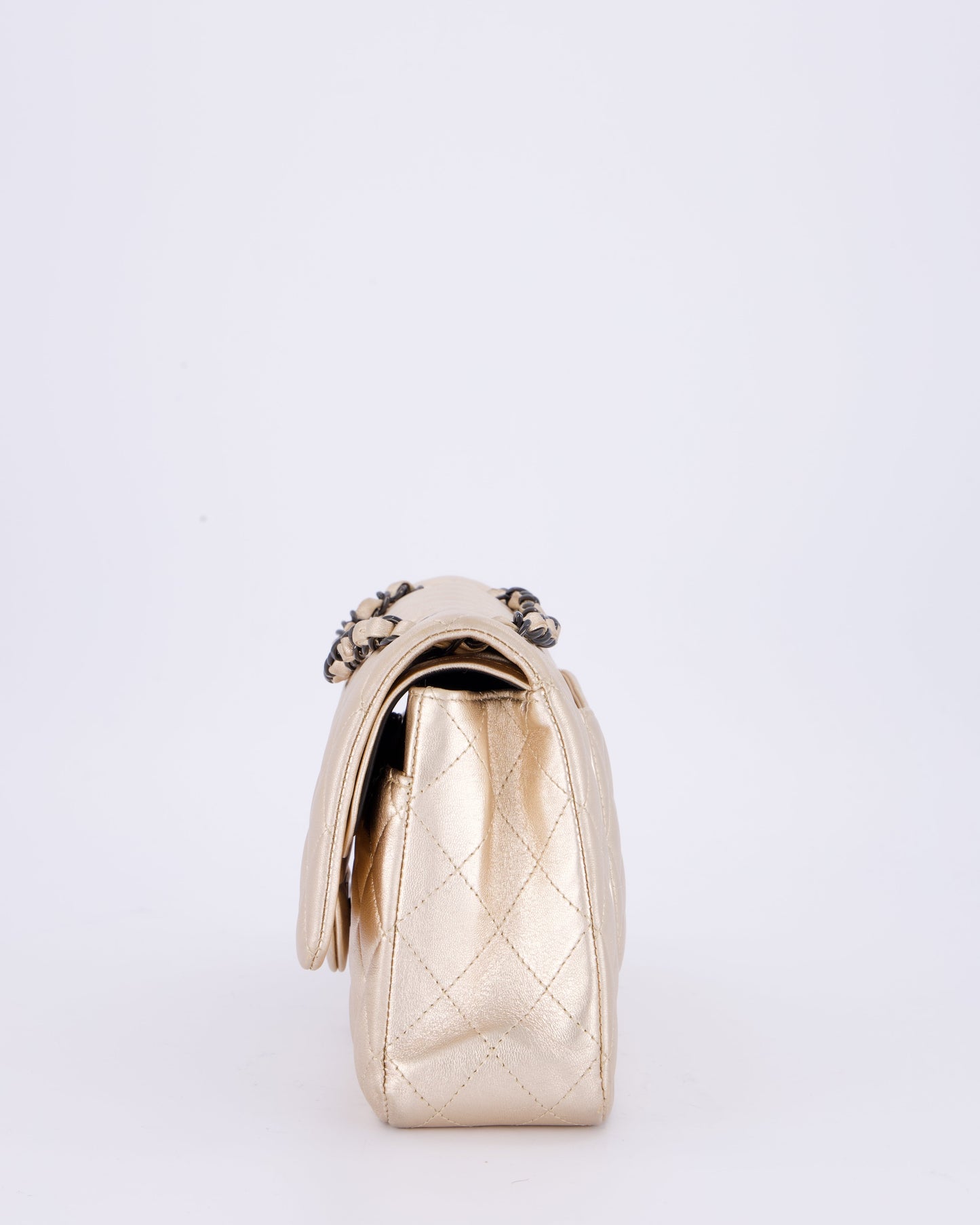 Chanel Metallic Gold Medium Classic Double Flap Bag in Lambskin Leather with So Black Hardware