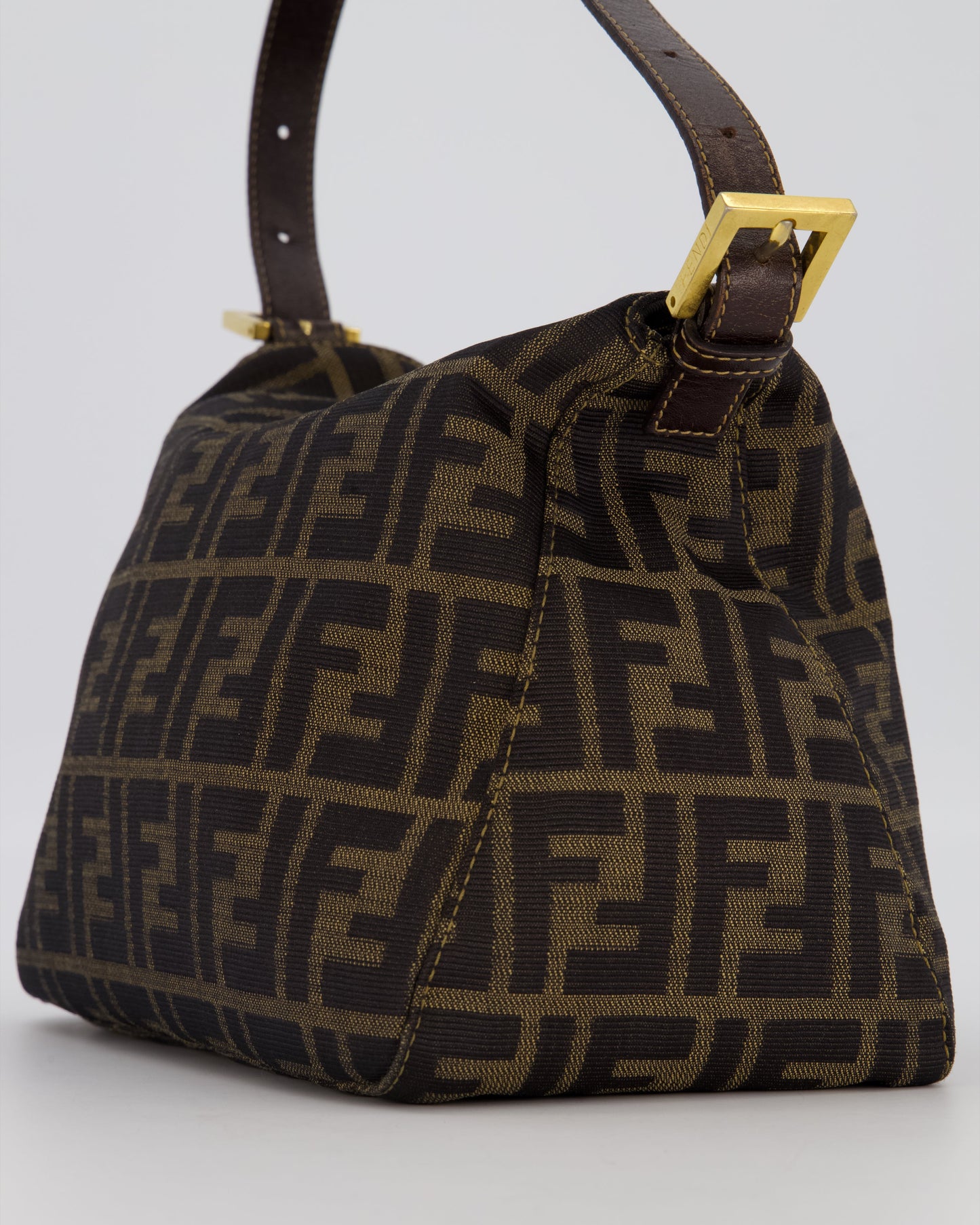 Fendi Brown Vintage Zucca Tobacco Bag in Monogram Canvas and Leather with Gold Hardware