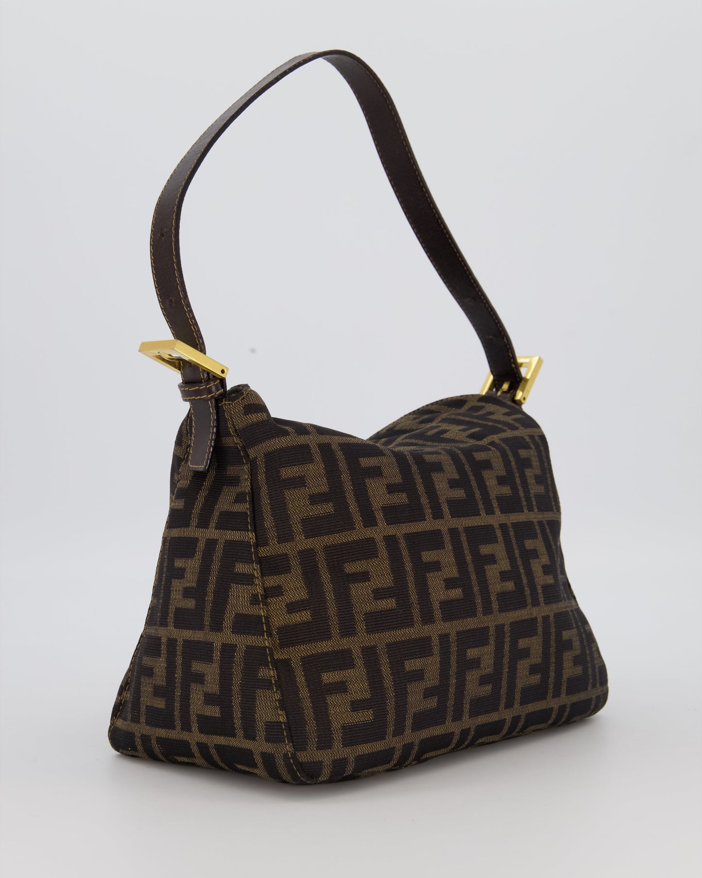 Fendi Brown Vintage Zucca Tobacco Bag in Monogram Canvas and Leather with Gold Hardware