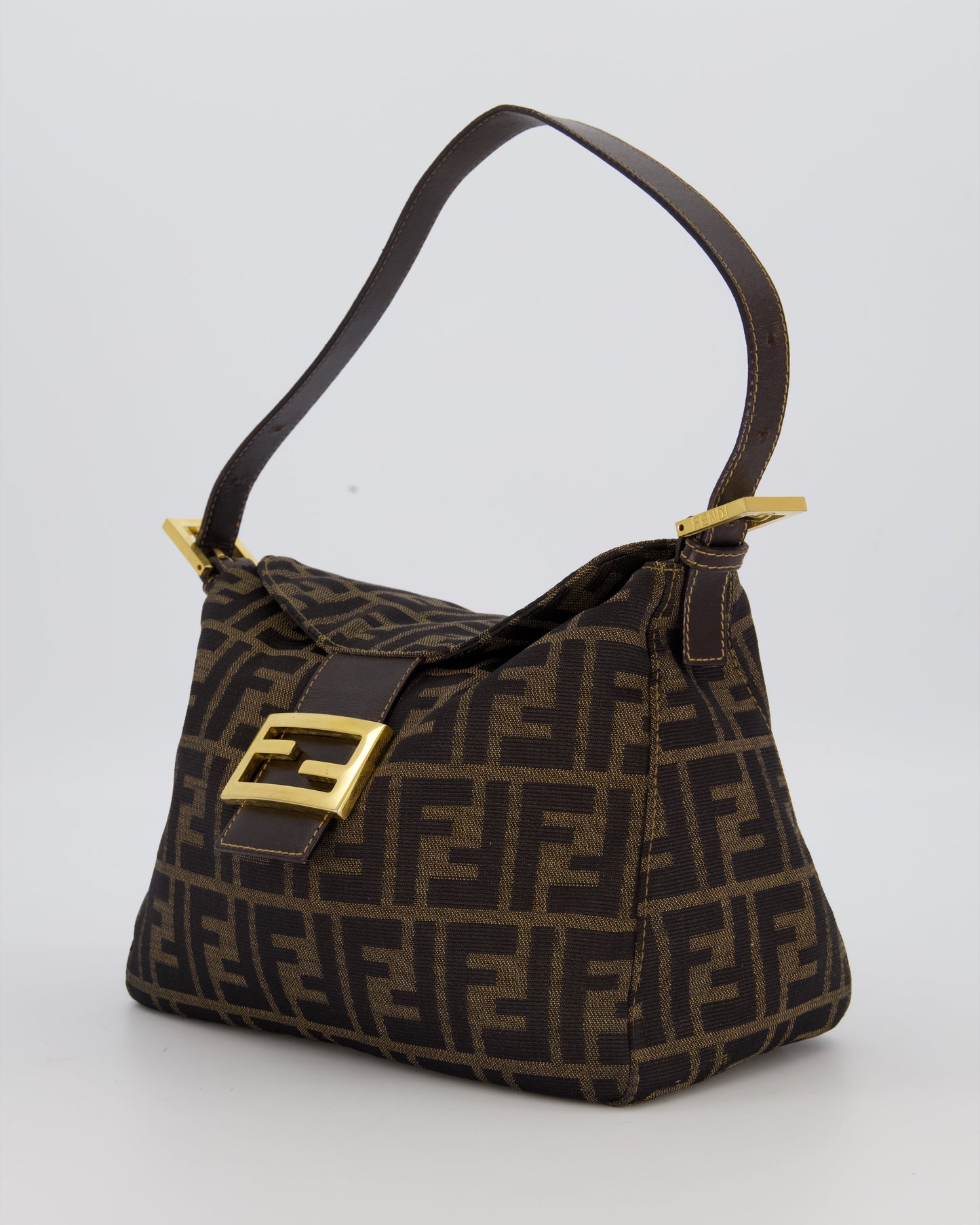 Fendi Brown Vintage Zucca Tobacco Bag in Monogram Canvas and Leather with Gold Hardware