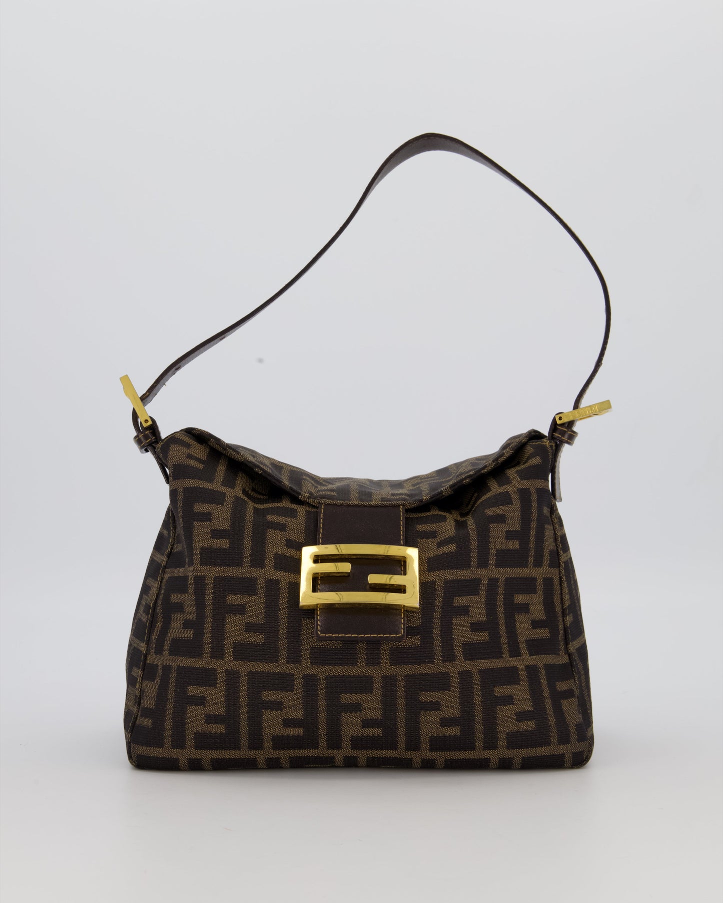 Fendi Brown Vintage Zucca Tobacco Bag in Monogram Canvas and Leather with Gold Hardware