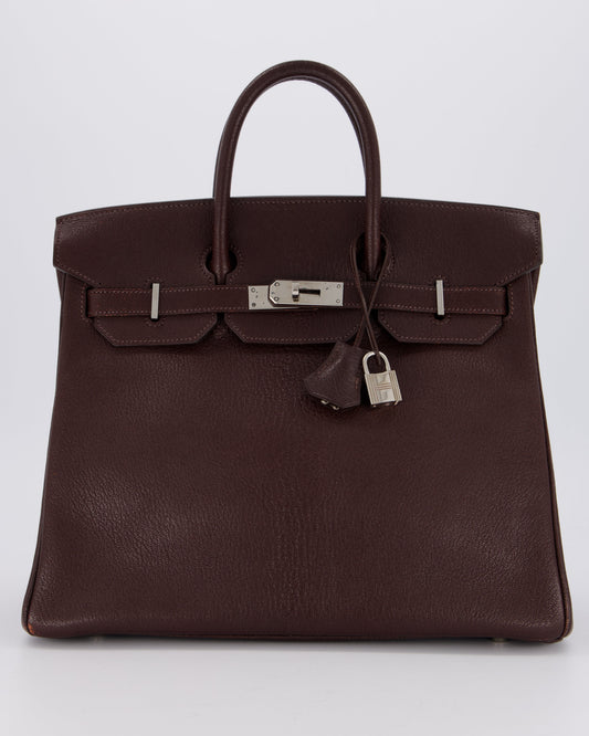 *RARE* Hermès HAC 32 Bag in Chocolat Chèvre Mysore Leather with Palladium Hardware