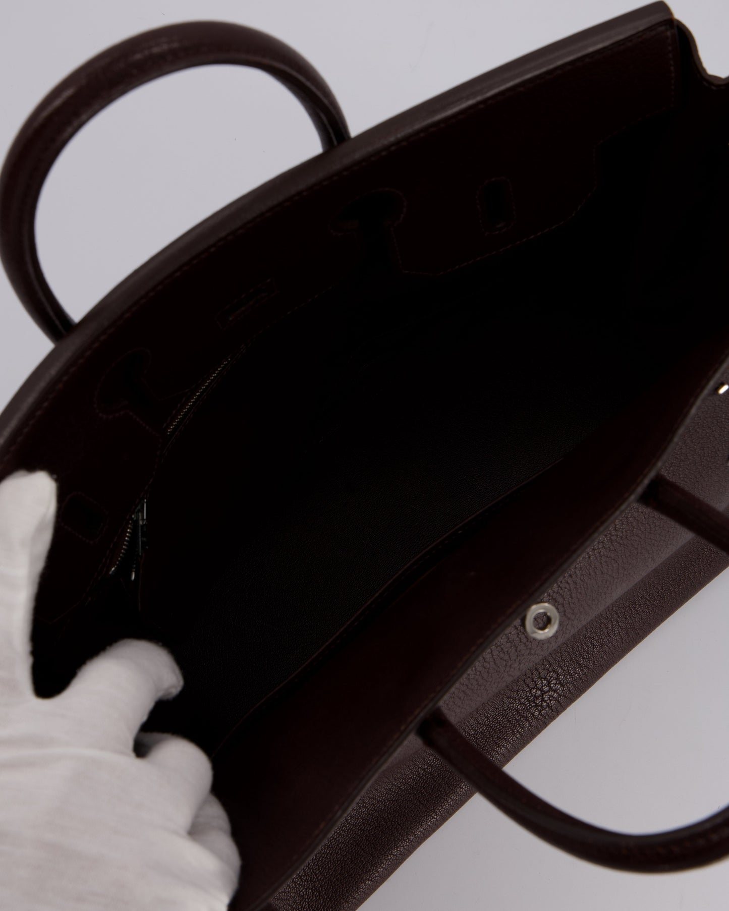*RARE* Hermès HAC 32 Bag in Chocolat Chèvre Mysore Leather with Palladium Hardware