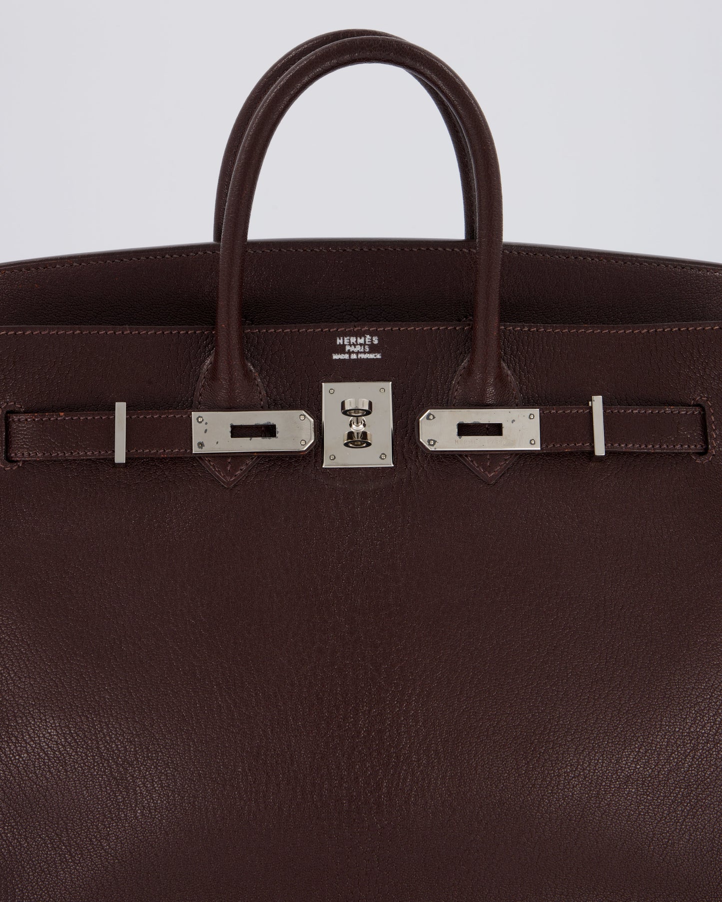 *RARE* Hermès HAC 32 Bag in Chocolat Chèvre Mysore Leather with Palladium Hardware