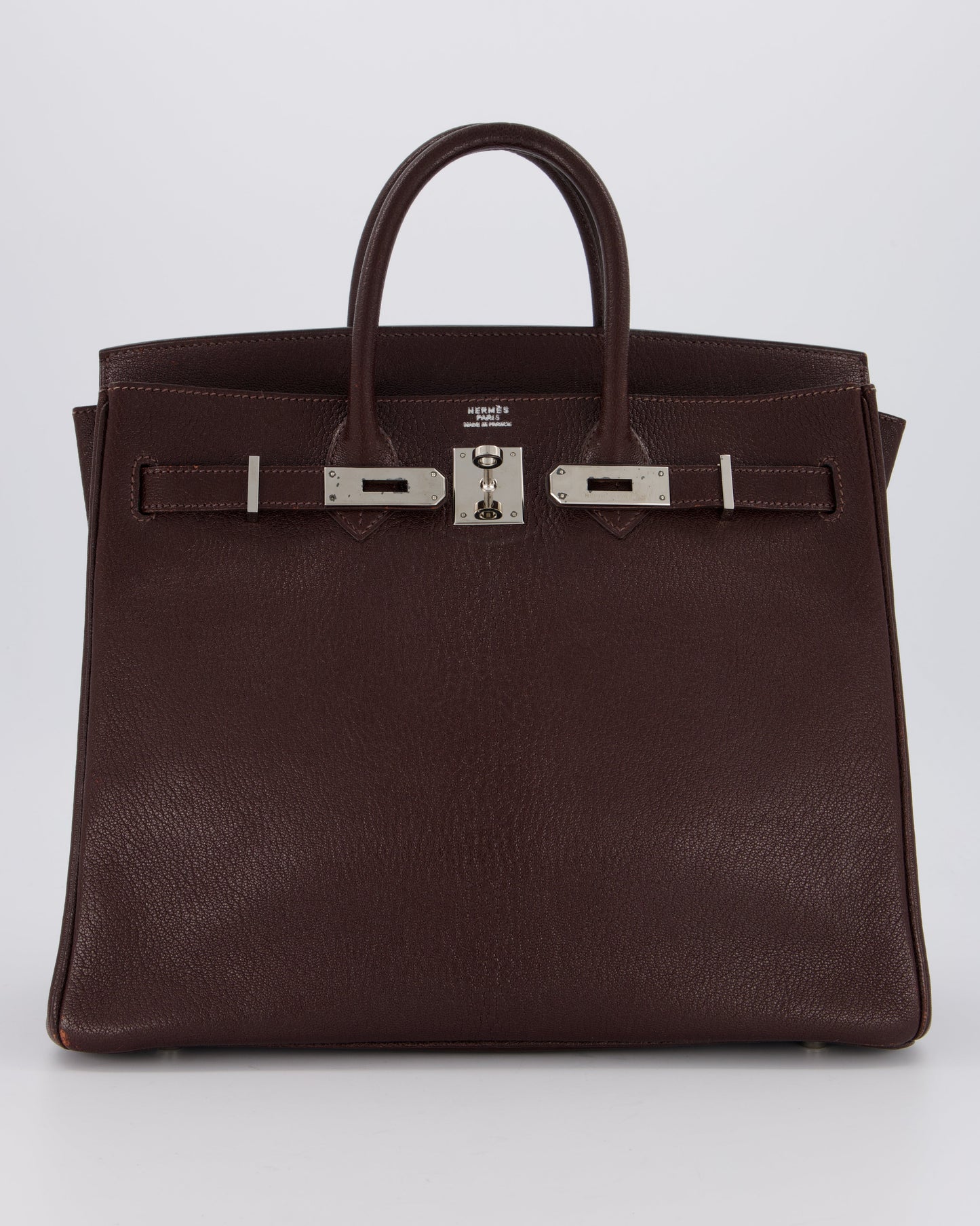 *RARE* Hermès HAC 32 Bag in Chocolat Chèvre Mysore Leather with Palladium Hardware