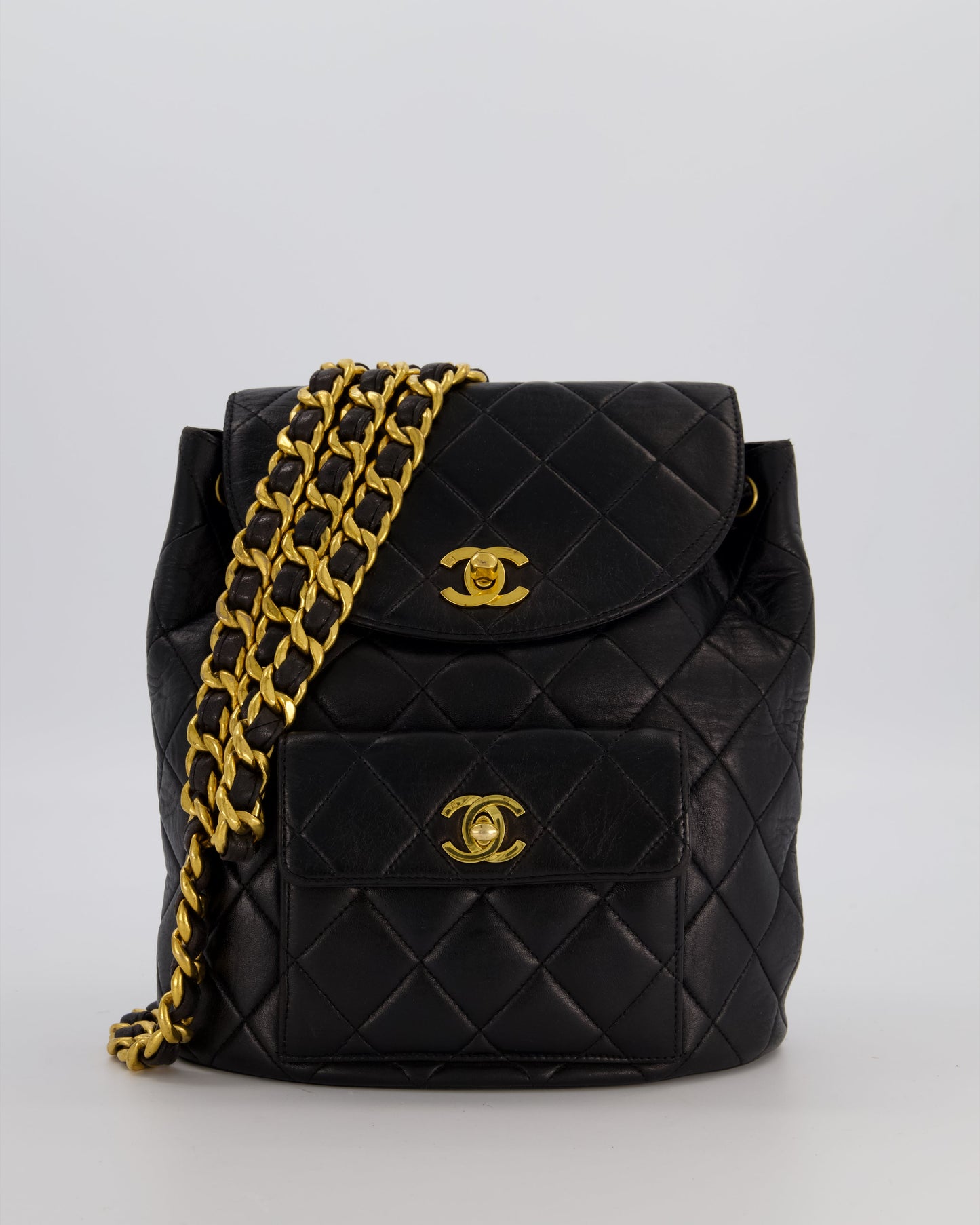 Chanel Black Mini Duma Backpack Bag in Lambskin Leather with 24K Gold Hardware