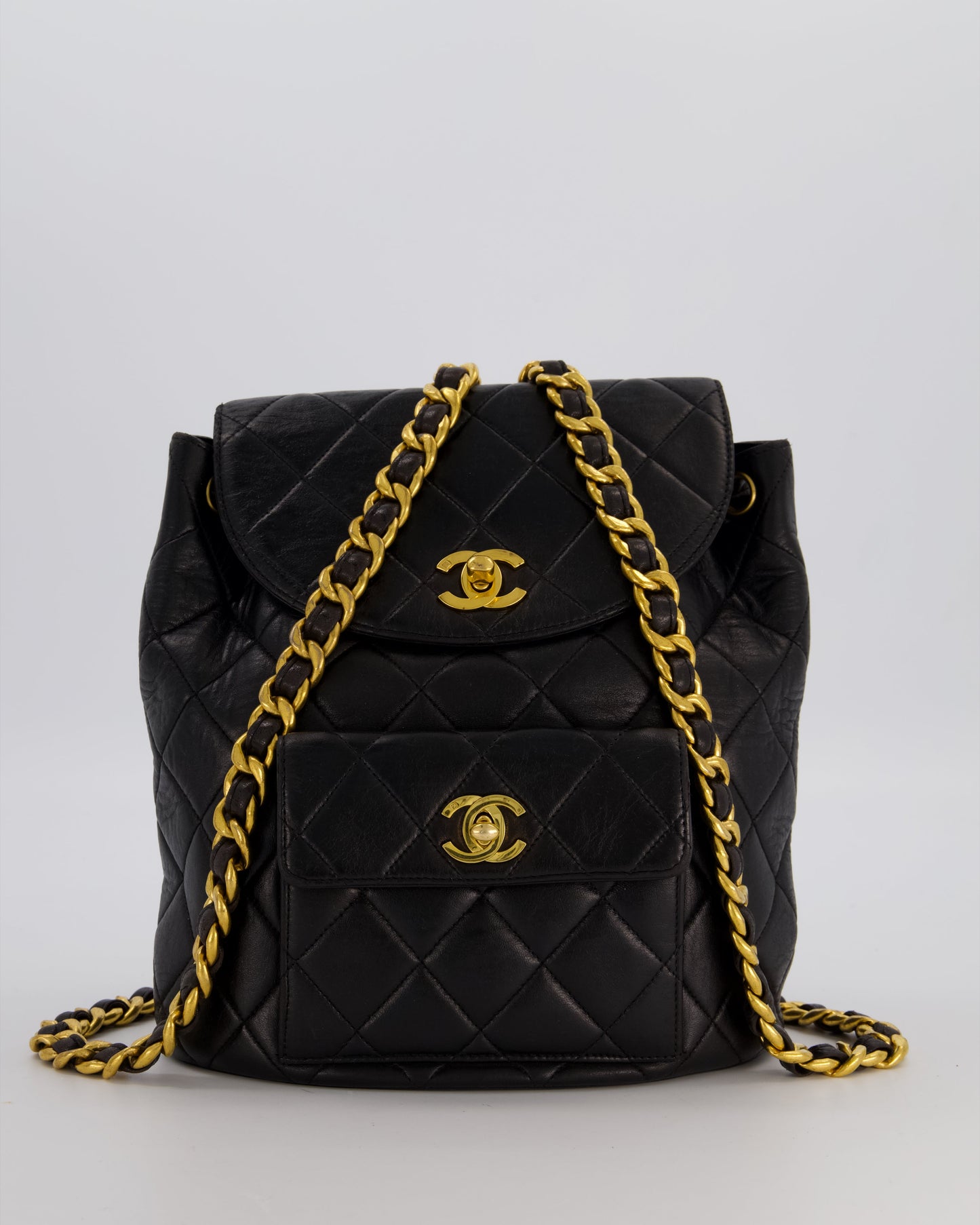 Chanel Black Mini Duma Backpack Bag in Lambskin Leather with 24K Gold Hardware