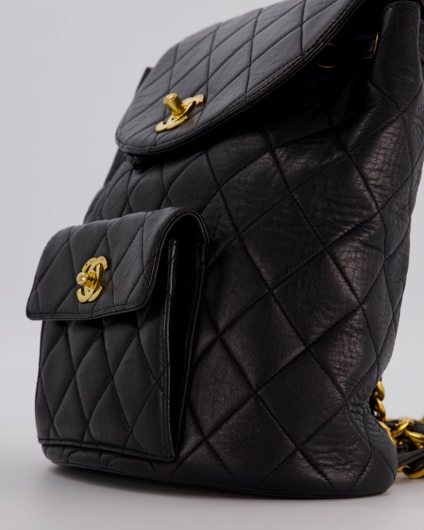 Chanel Black Mini Duma Backpack Bag in Lambskin Leather with 24K Gold Hardware