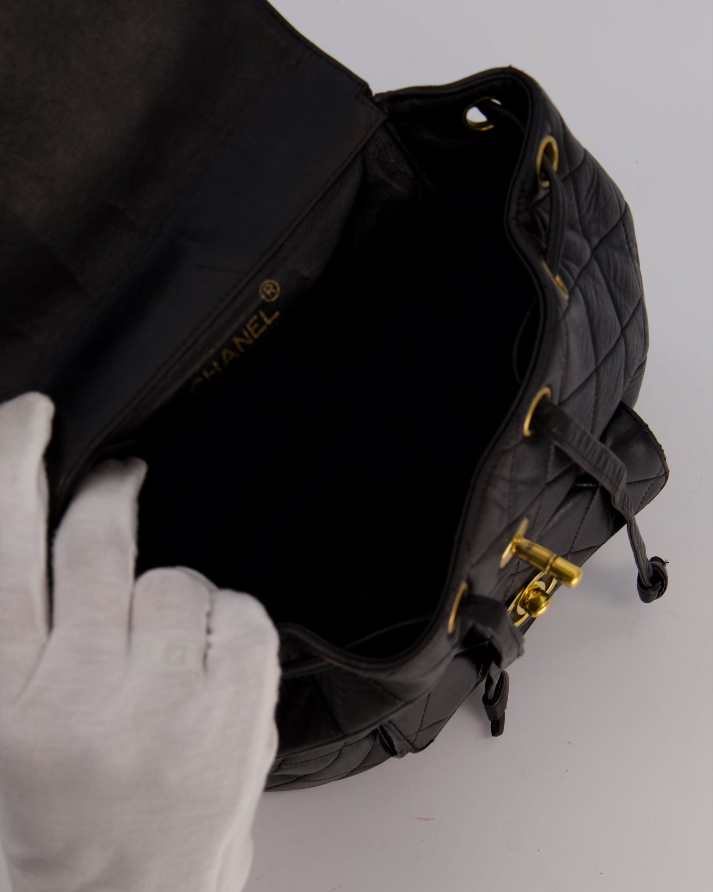 Chanel Black Mini Duma Backpack Bag in Lambskin Leather with 24K Gold Hardware