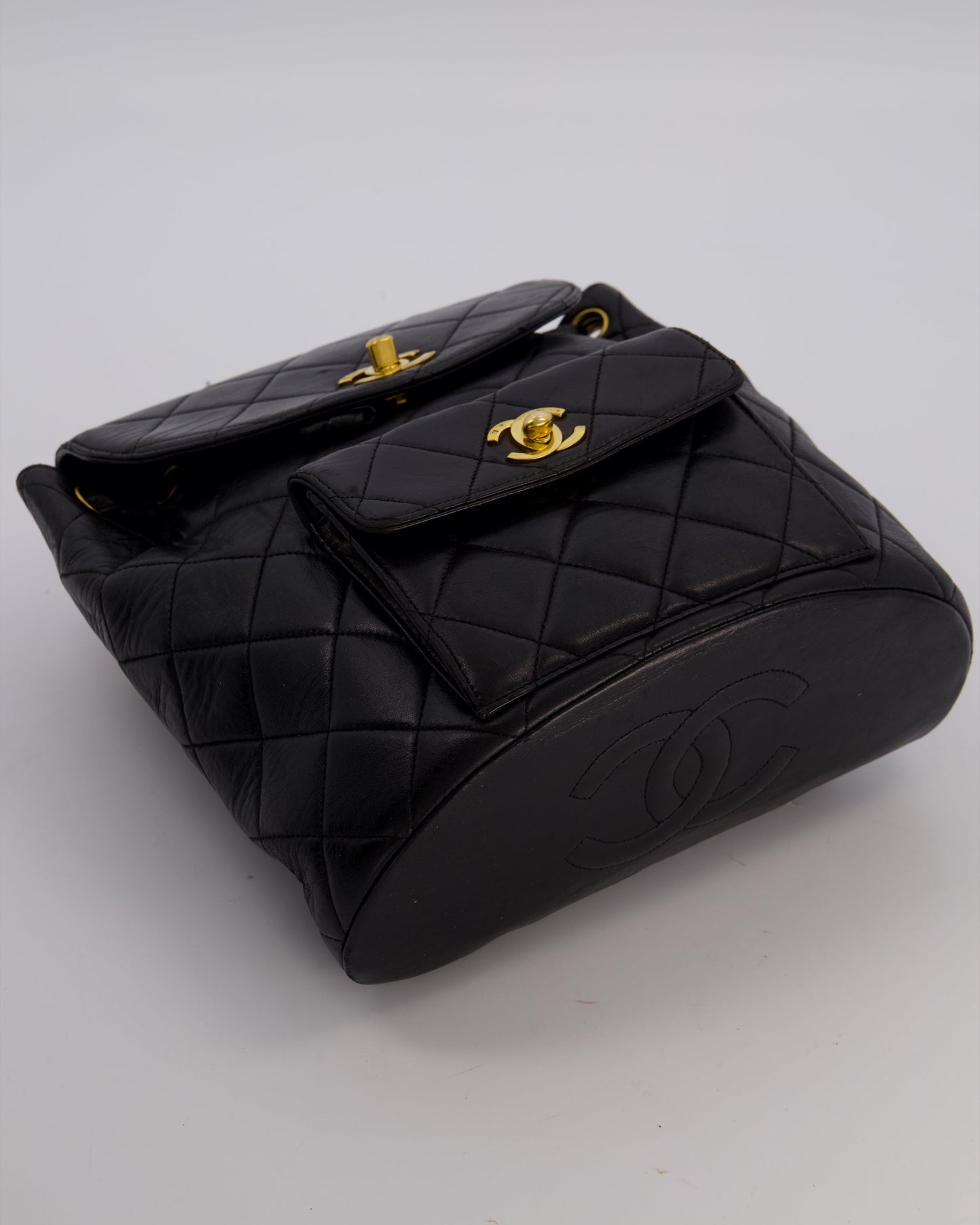 Chanel Black Mini Duma Backpack Bag in Lambskin Leather with 24K Gold Hardware