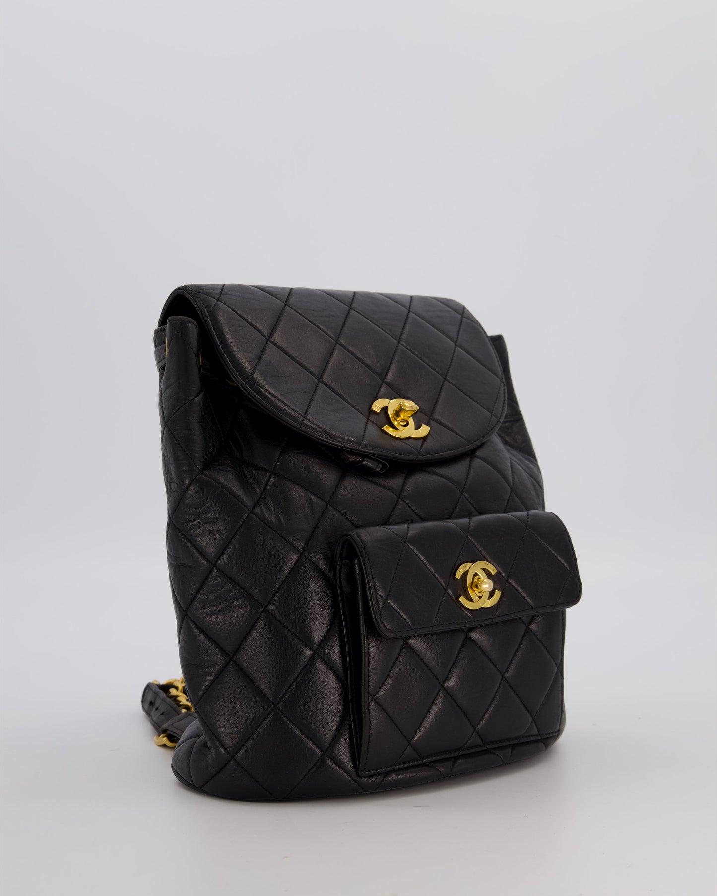 Chanel Black Mini Duma Backpack Bag in Lambskin Leather with 24K Gold Hardware