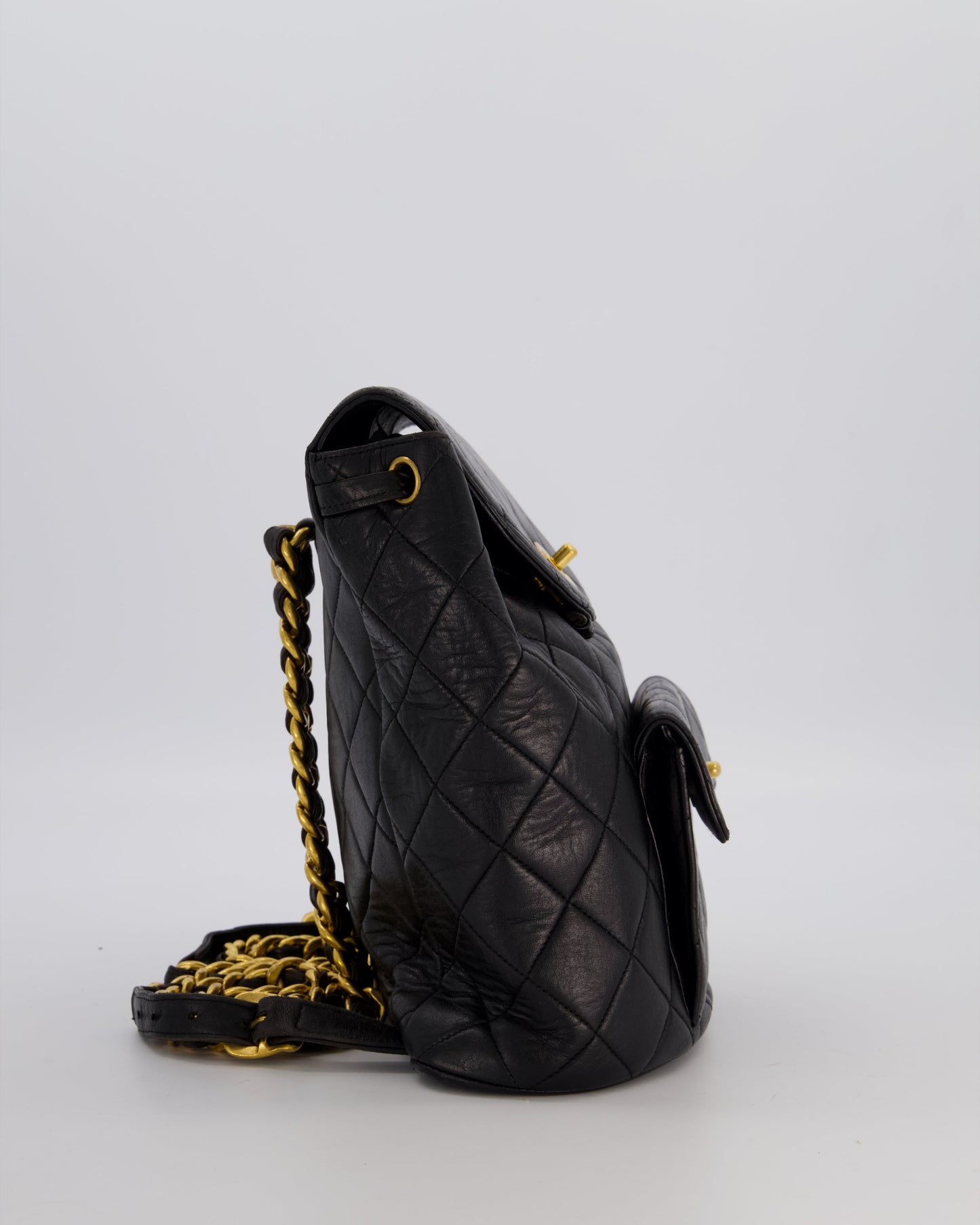 Chanel Black Mini Duma Backpack Bag in Lambskin Leather with 24K Gold Hardware