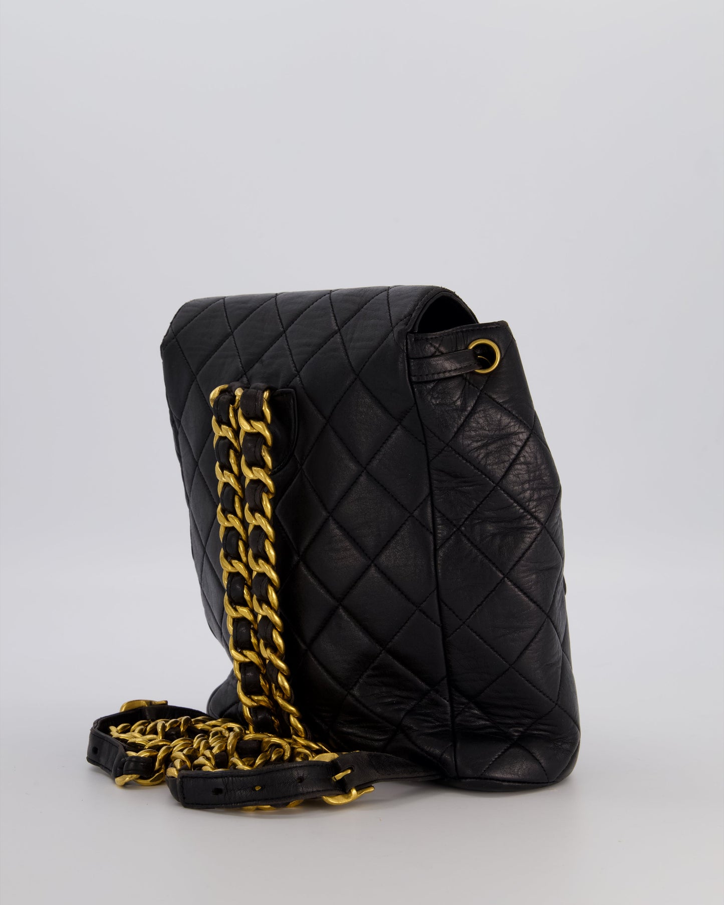 Chanel Black Mini Duma Backpack Bag in Lambskin Leather with 24K Gold Hardware