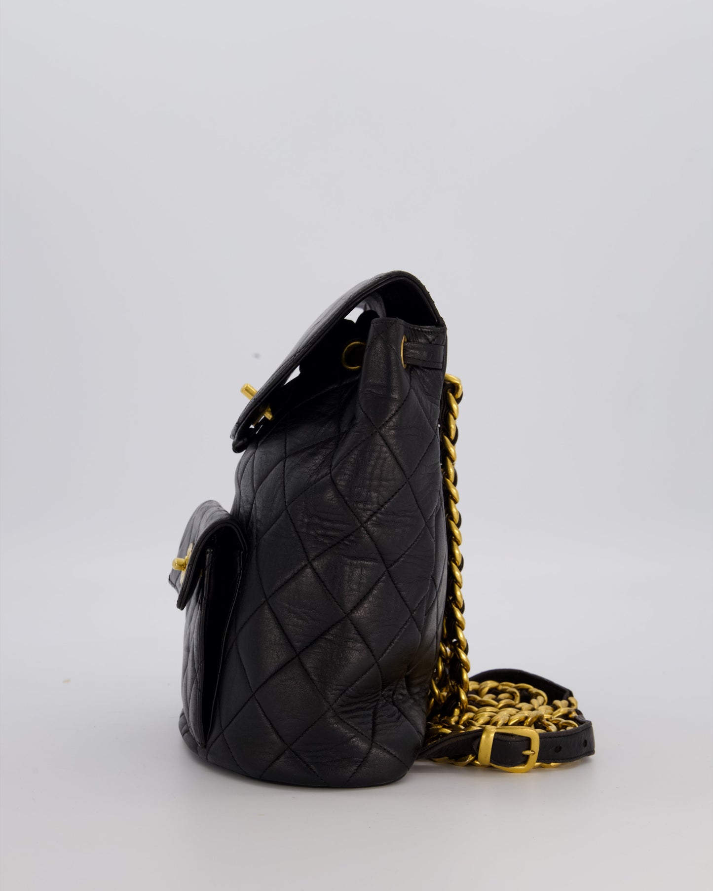 Chanel Black Mini Duma Backpack Bag in Lambskin Leather with 24K Gold Hardware
