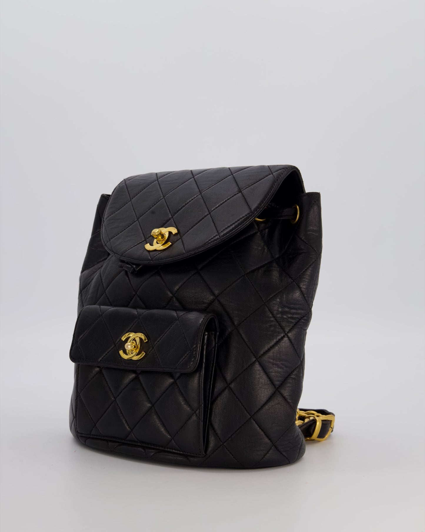 Chanel Black Mini Duma Backpack Bag in Lambskin Leather with 24K Gold Hardware