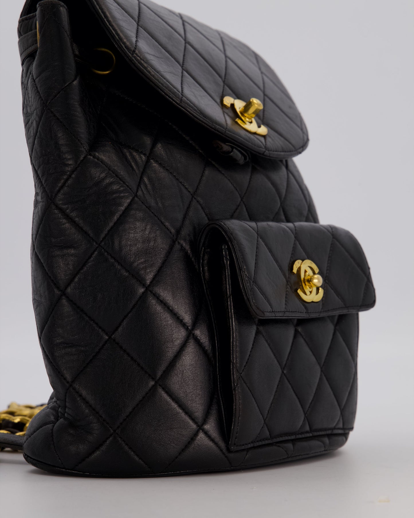 Chanel Black Mini Duma Backpack Bag in Lambskin Leather with 24K Gold Hardware
