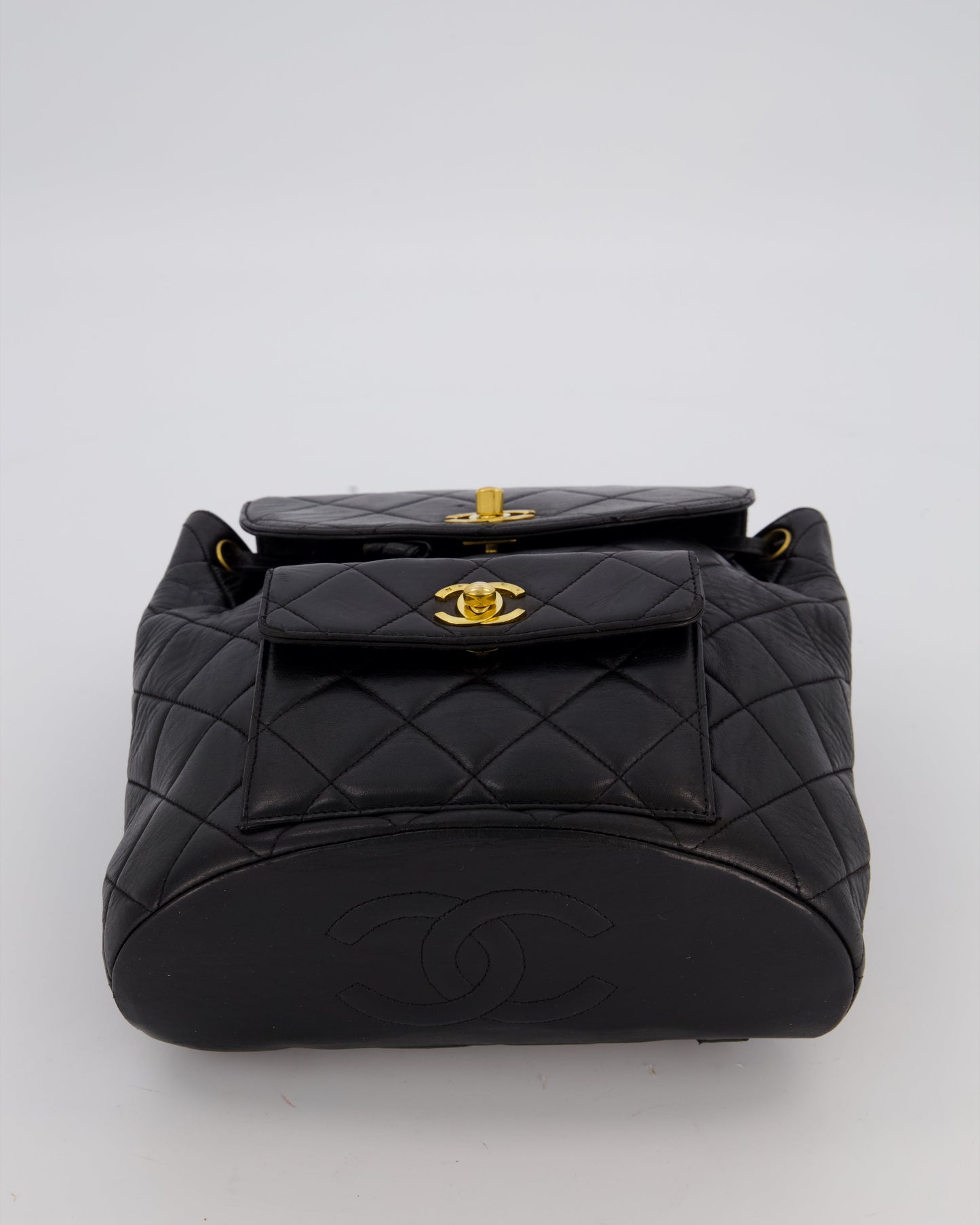 Chanel Black Mini Duma Backpack Bag in Lambskin Leather with 24K Gold Hardware