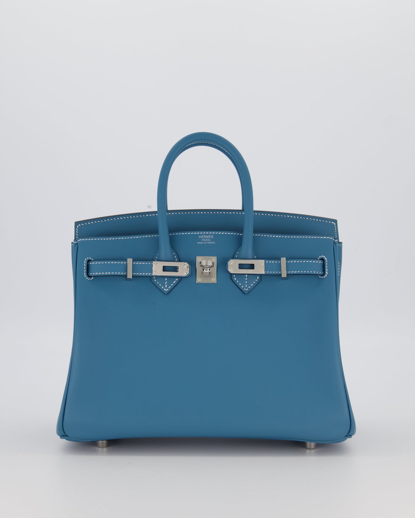 *RARE* Hermès Birkin 25 Retourne Bag in Bleu Jean Swift Leather with Palladium Hardware