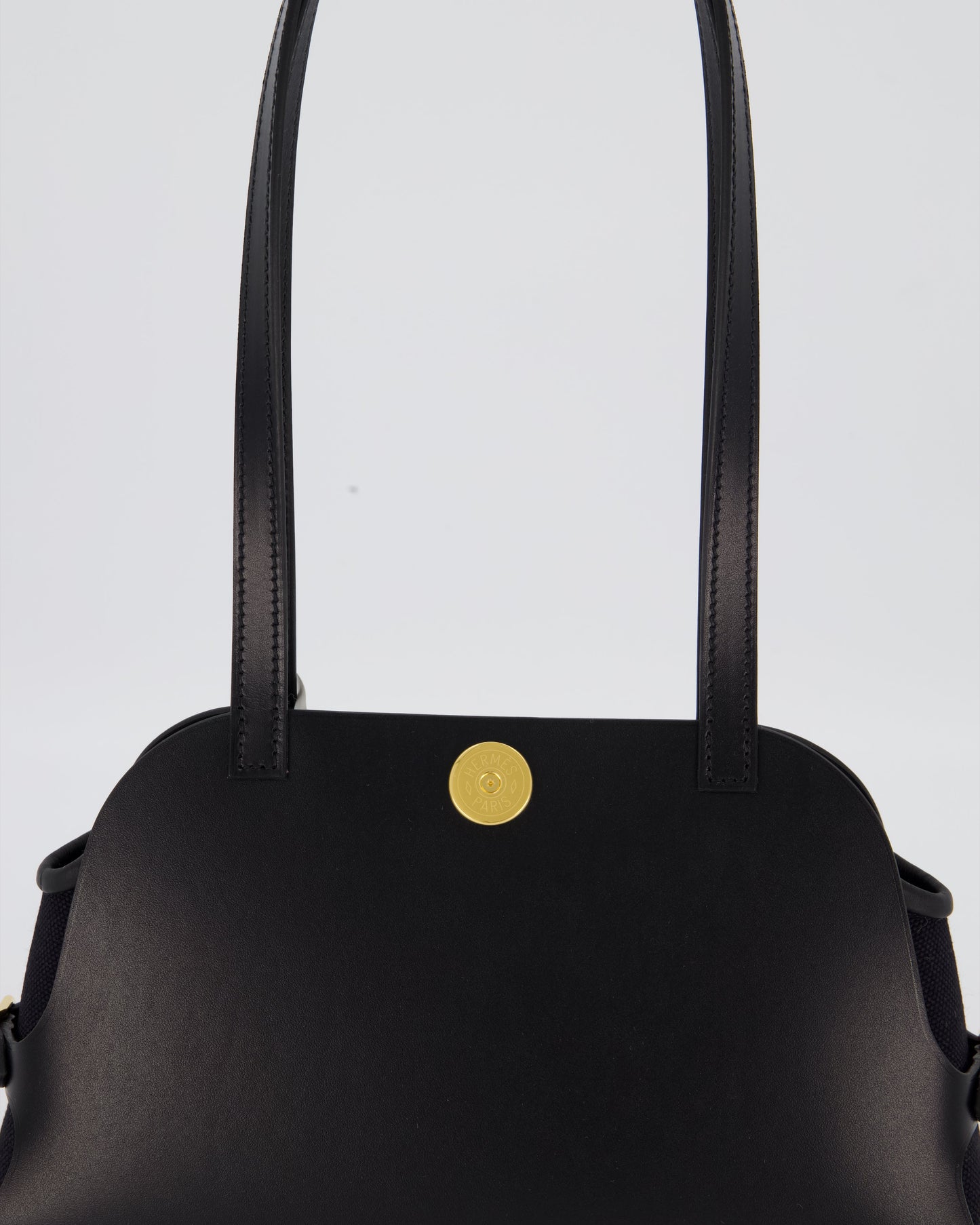 *HOT & RARE* Hermès Tablier Sellier Bag in Noir Hunter Cowhide, Noir Swift Leather and Noir Militaire Canvas with Gold Hardware