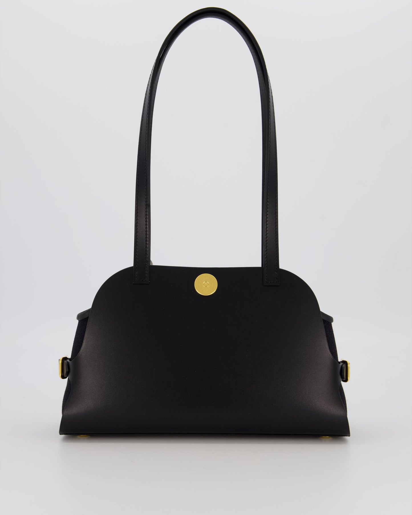 *HOT & RARE* Hermès Tablier Sellier Bag in Noir Hunter Cowhide, Noir Swift Leather and Noir Militaire Canvas with Gold Hardware
