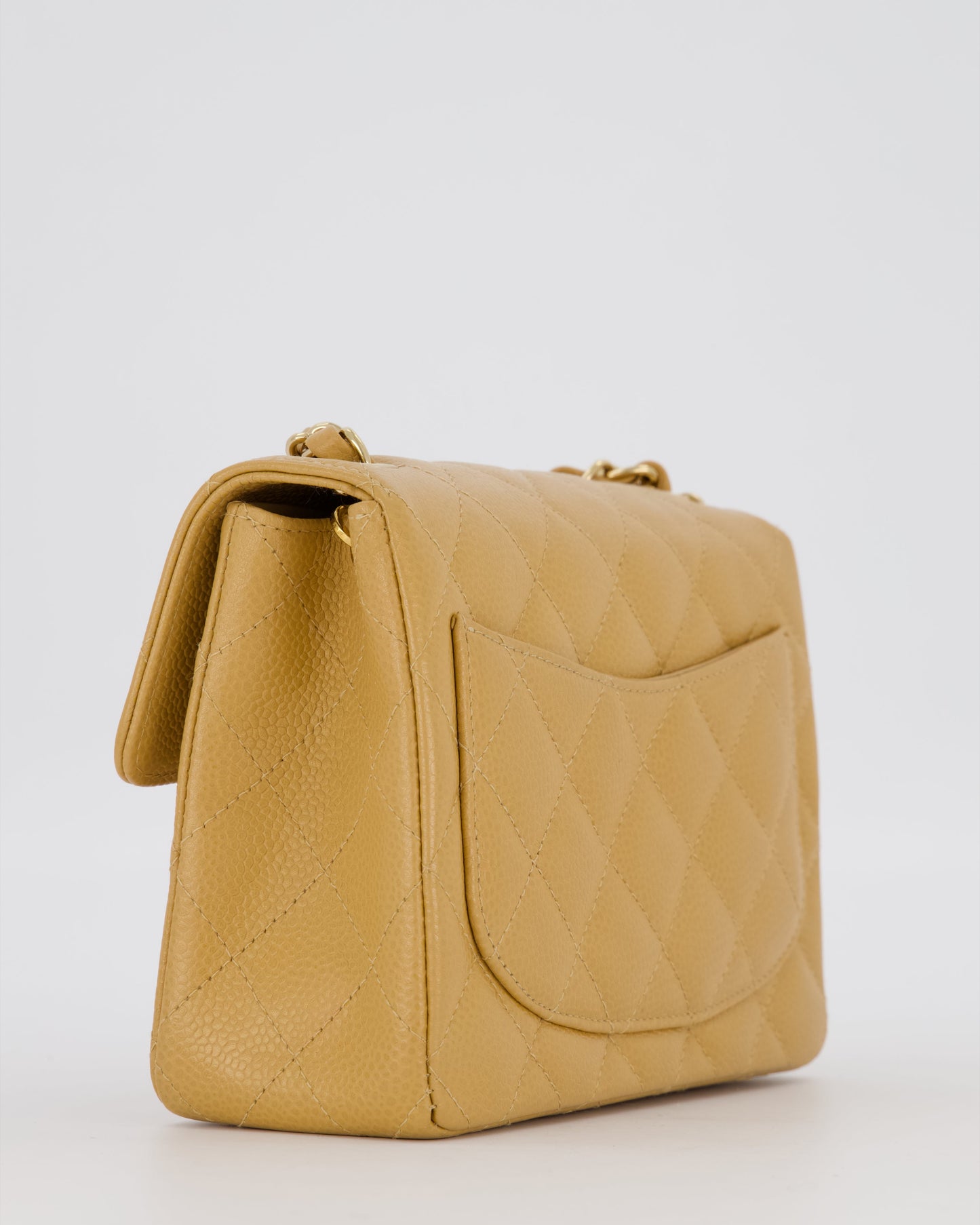 Chanel Mini Square Single Flap Bag In Caramel Caviar Leather With 24K Gold Hardware