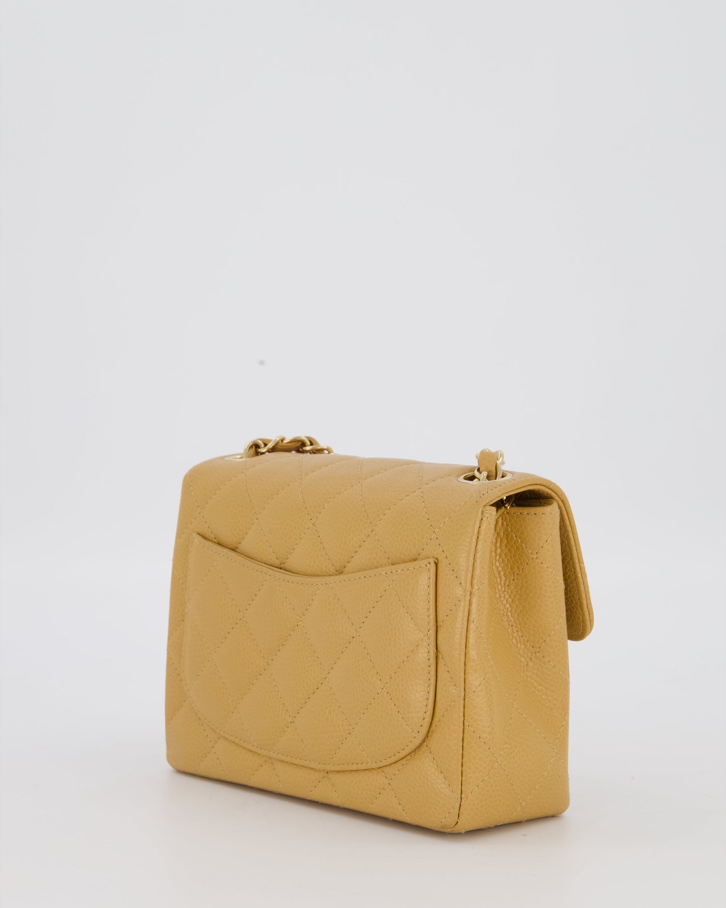 Chanel Mini Square Single Flap Bag In Caramel Caviar Leather With 24K Gold Hardware