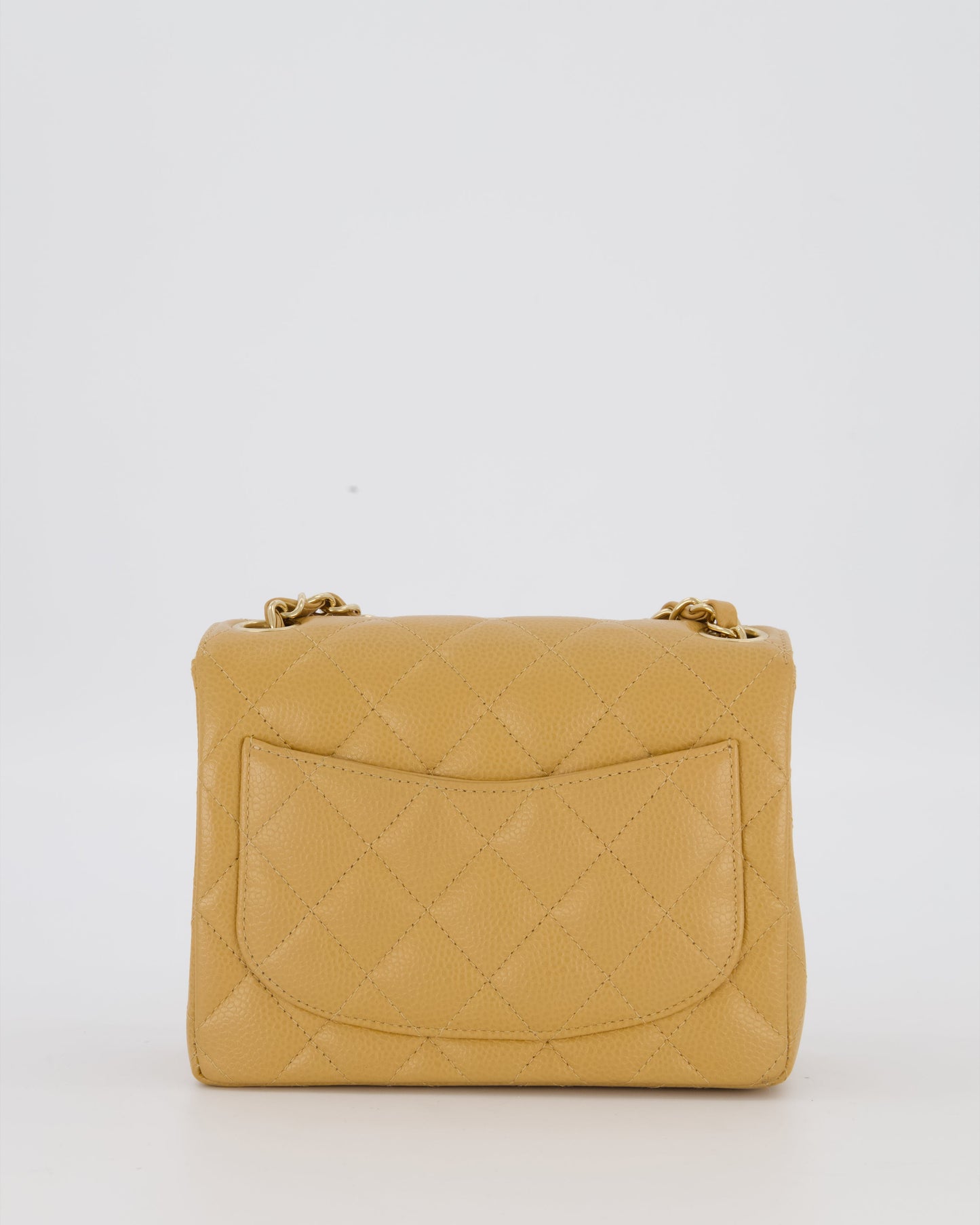 Chanel Mini Square Single Flap Bag In Caramel Caviar Leather With 24K Gold Hardware