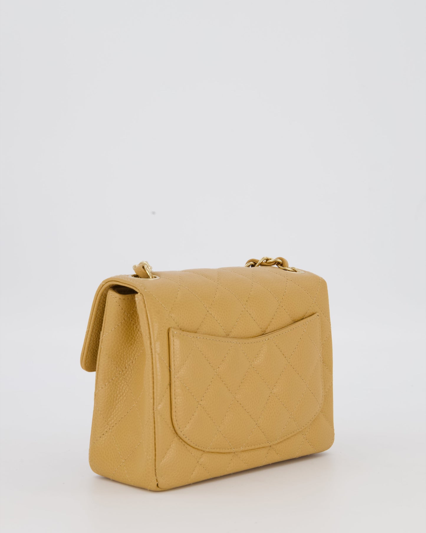 Chanel Mini Square Single Flap Bag In Caramel Caviar Leather With 24K Gold Hardware