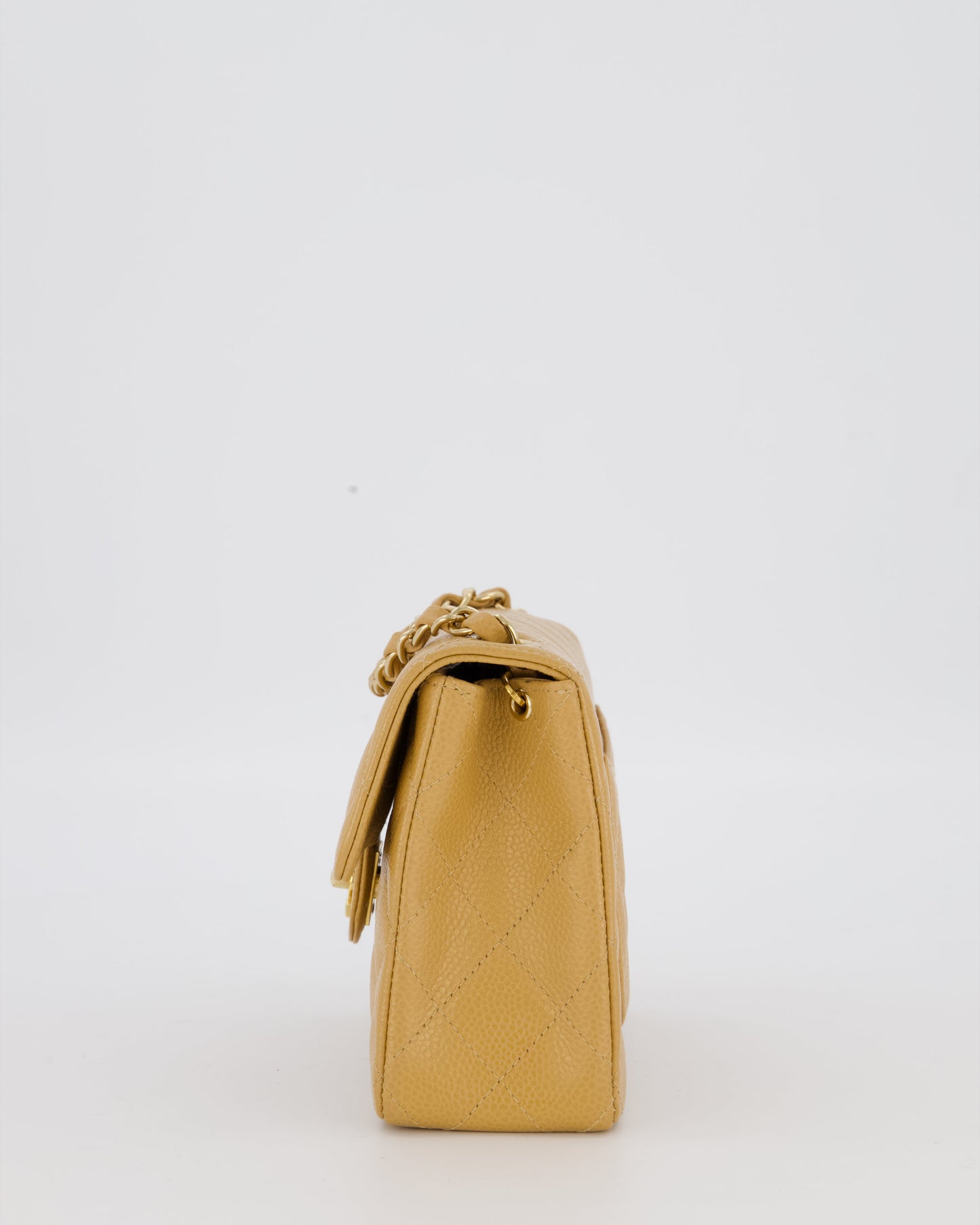 Chanel Mini Square Single Flap Bag In Caramel Caviar Leather With 24K Gold Hardware