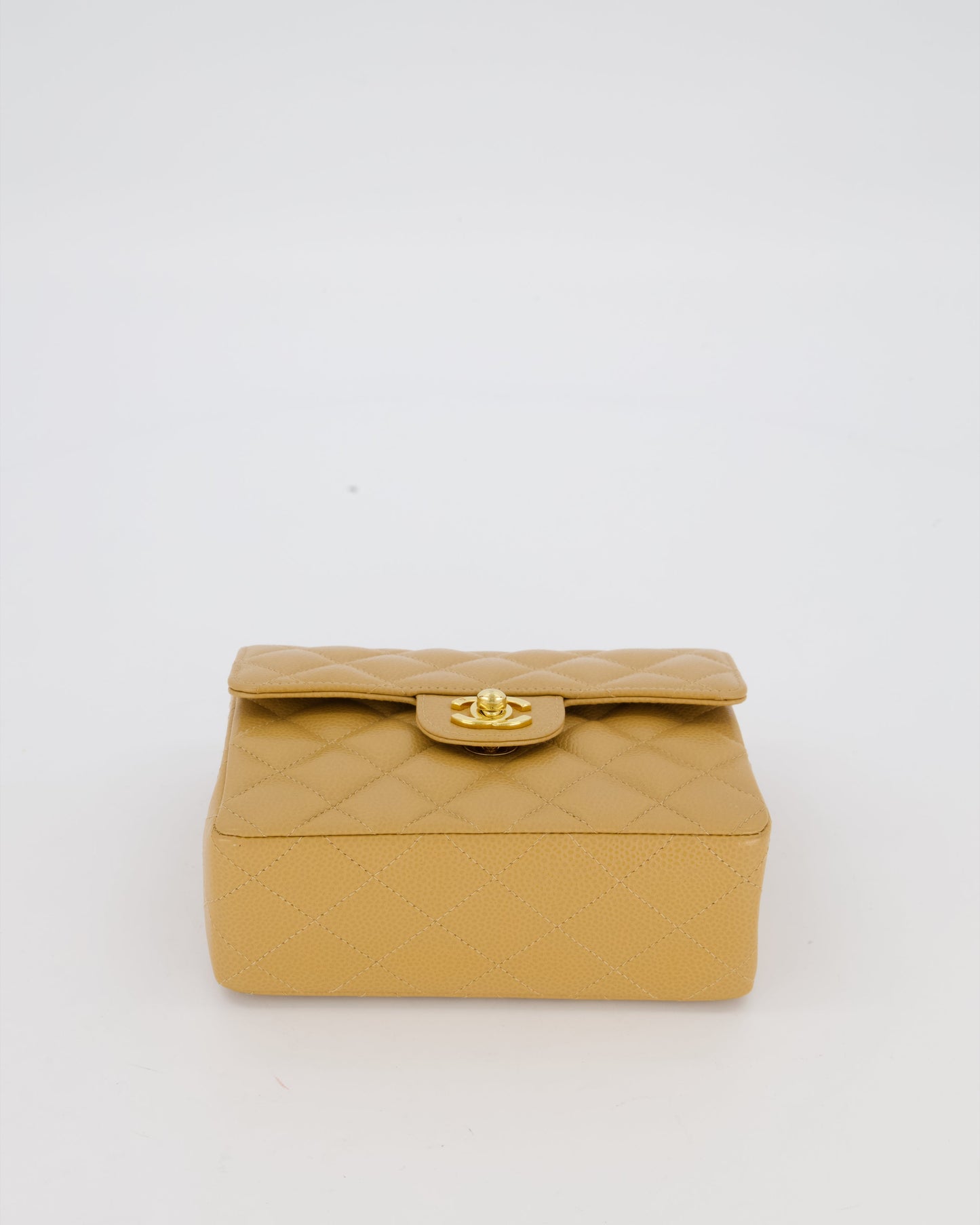 Chanel Mini Square Single Flap Bag In Caramel Caviar Leather With 24K Gold Hardware
