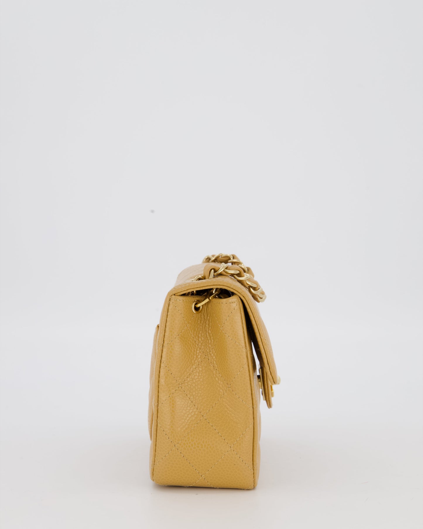 Chanel Mini Square Single Flap Bag In Caramel Caviar Leather With 24K Gold Hardware