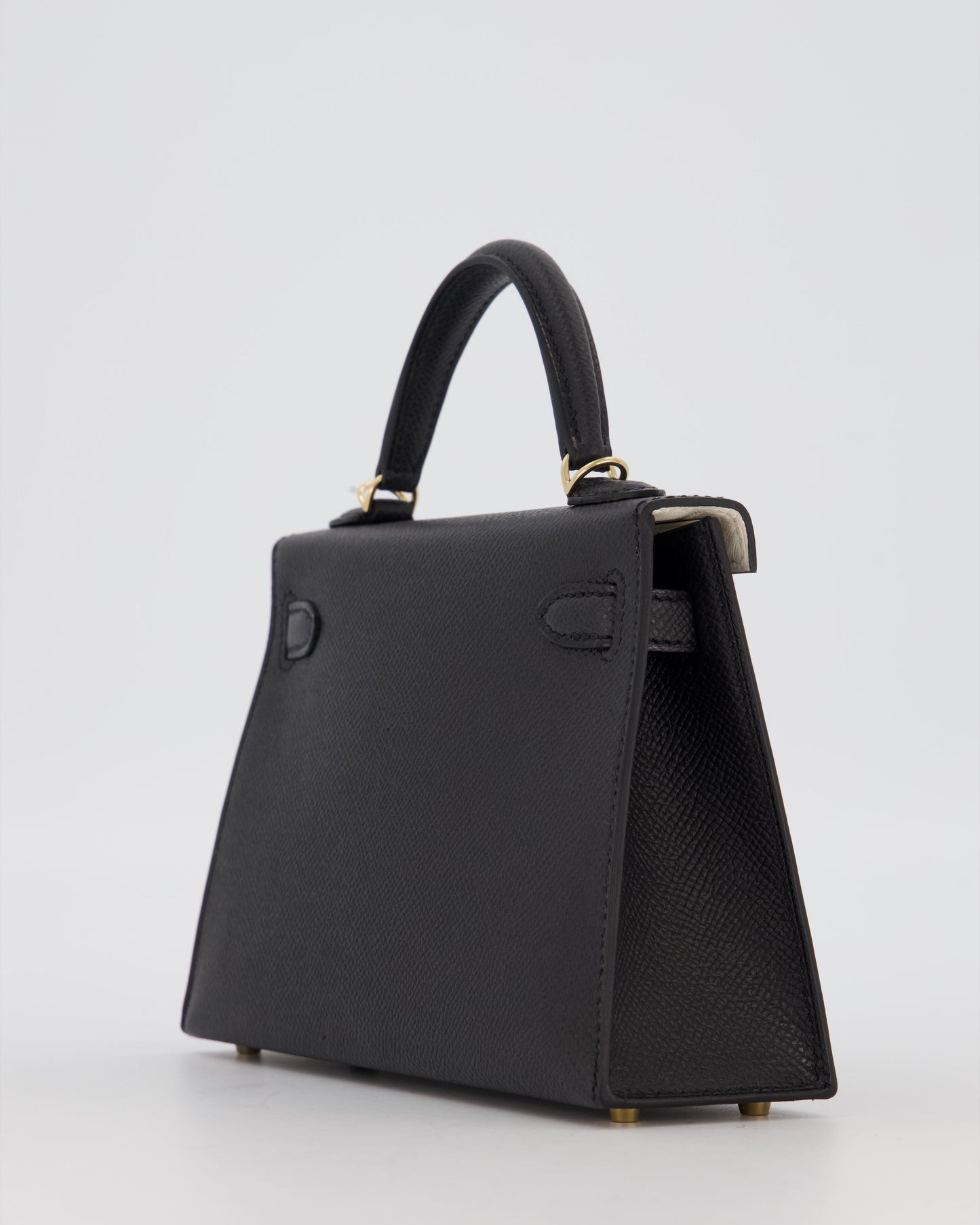 *SUPER RARE* Hermès HSS Mini Kelly II 20 Verso Bag in Noir Epsom Leather with Permabrass Hardware and Nata Interior