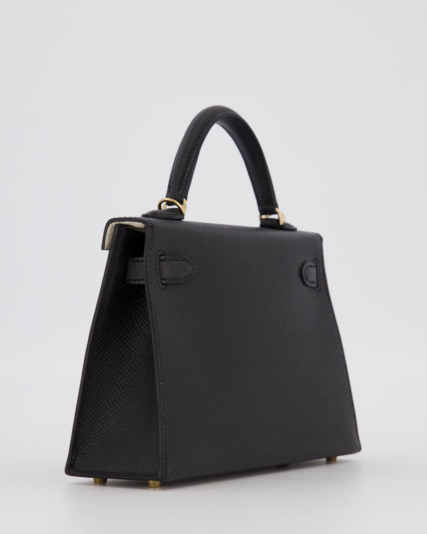 *SUPER RARE* Hermès HSS Mini Kelly II 20 Verso Bag in Noir Epsom Leather with Permabrass Hardware and Nata Interior