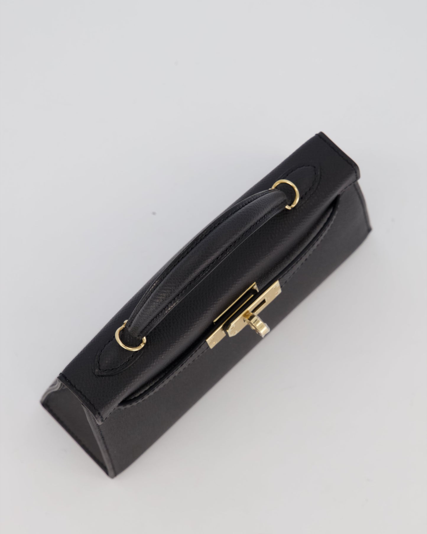 *SUPER RARE* Hermès HSS Mini Kelly II 20 Verso Bag in Noir Epsom Leather with Permabrass Hardware and Nata Interior