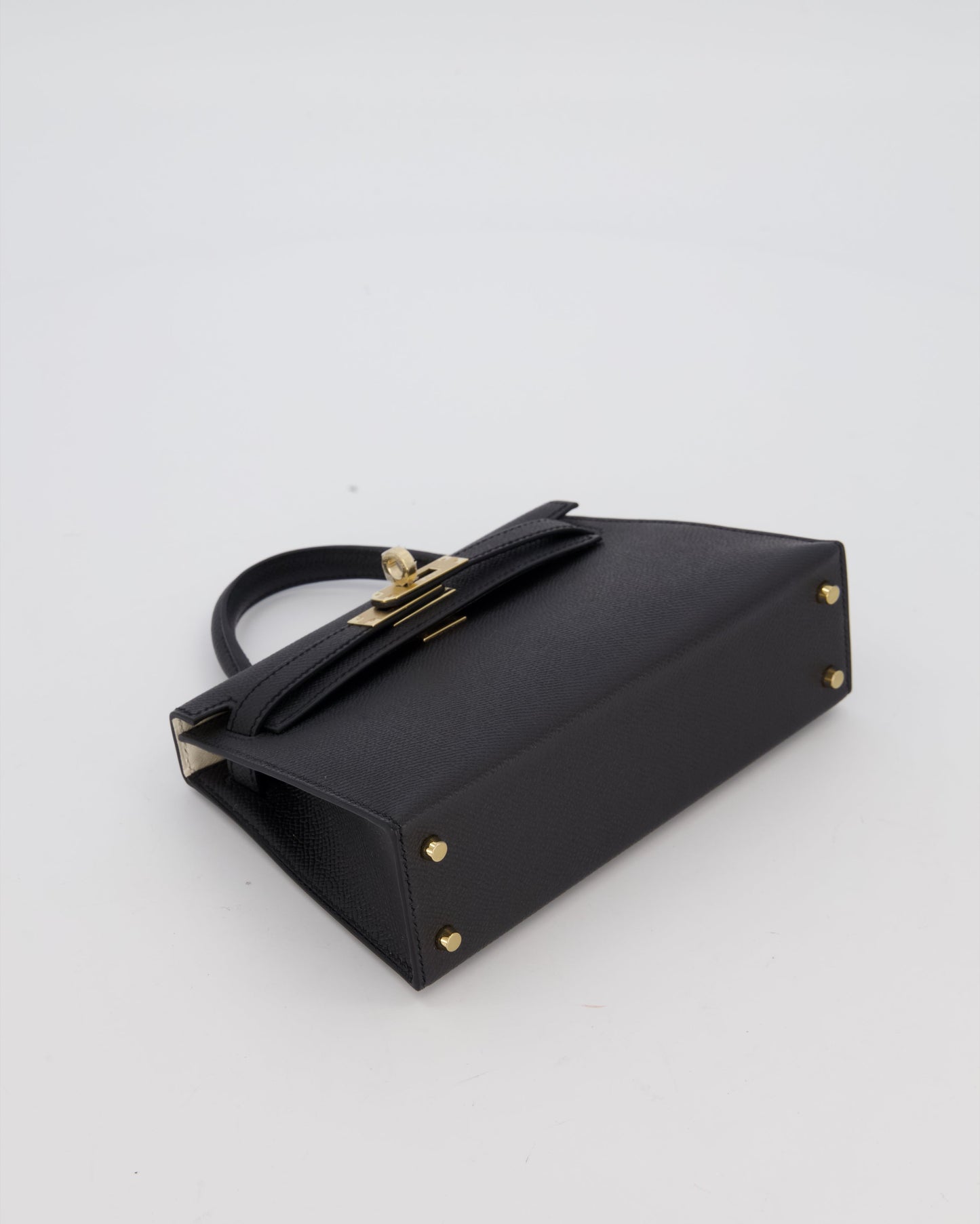 *SUPER RARE* Hermès HSS Mini Kelly II 20 Verso Bag in Noir Epsom Leather with Permabrass Hardware and Nata Interior