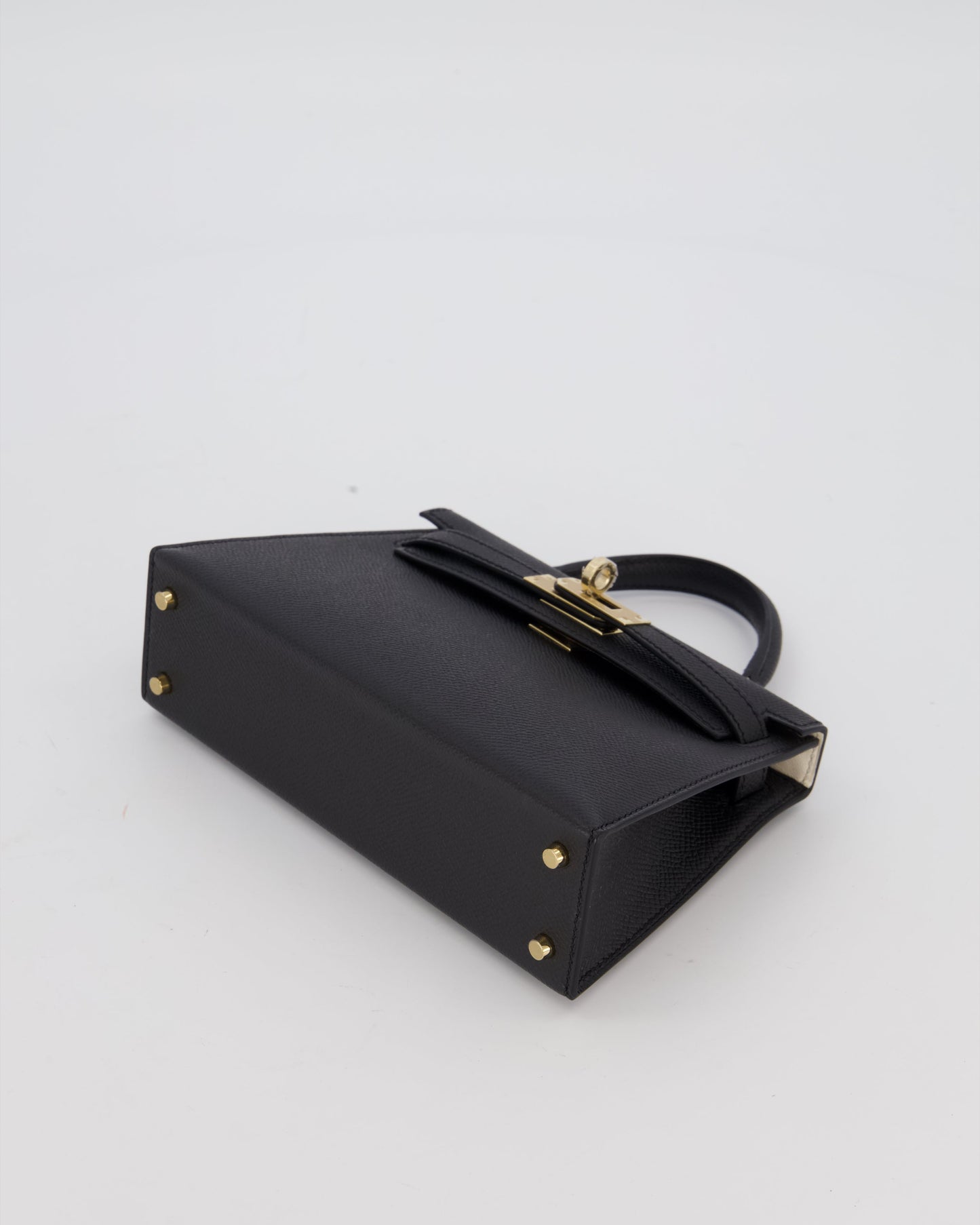 *SUPER RARE* Hermès HSS Mini Kelly II 20 Verso Bag in Noir Epsom Leather with Permabrass Hardware and Nata Interior