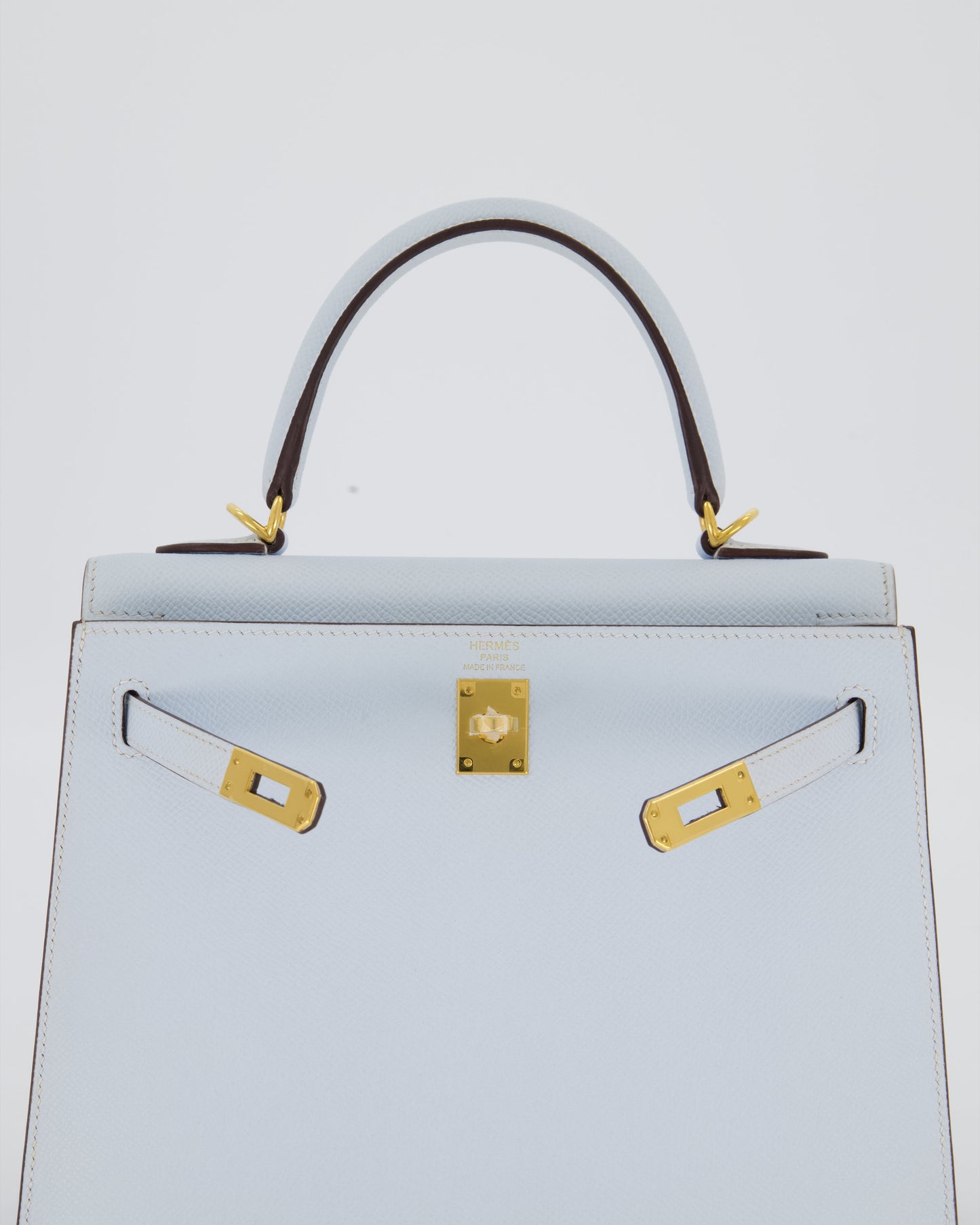 *HOLY GRAIL* Hermès Kelly 25 Sellier Bag in Bleu Brume Epsom Leather with Gold Hardware