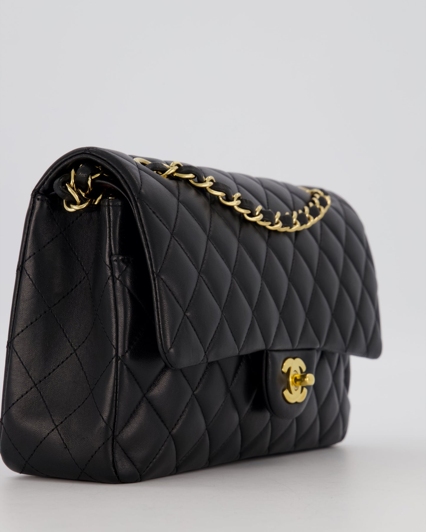 Chanel Black Medium Classic Double Flap Bag in Lambskin Leather with Gold Hardware