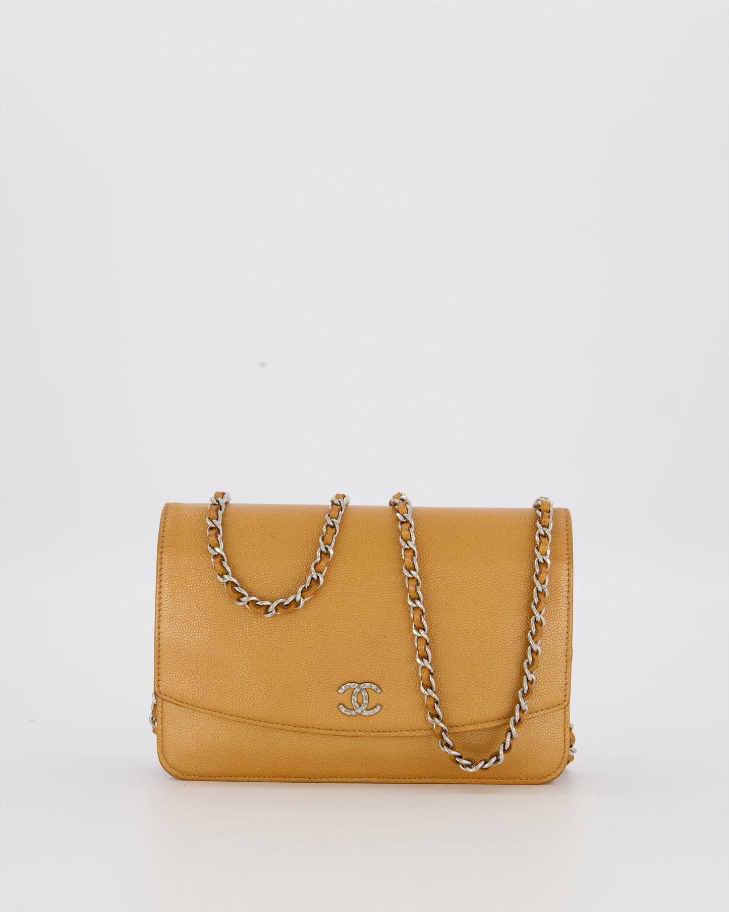 Chanel Gold Wallet on Chain Bag in Sevruga Caviar Leather with Silver Hardware