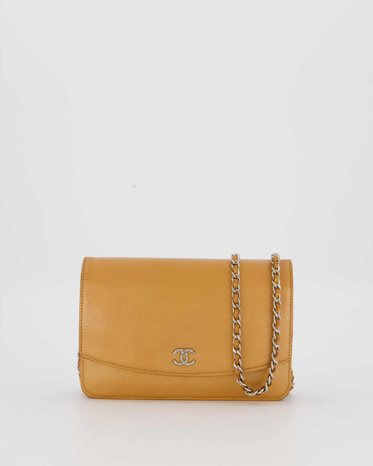 Chanel Gold Wallet on Chain Bag in Sevruga Caviar Leather with Silver Hardware