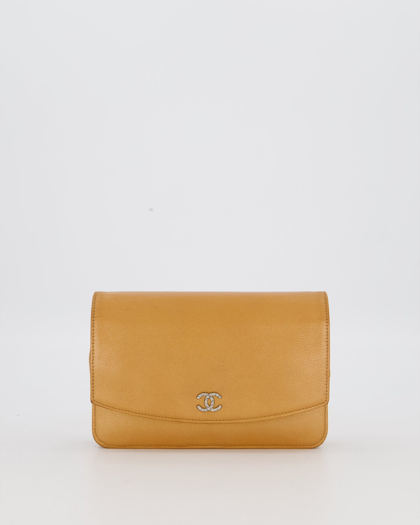 Chanel Gold Wallet on Chain Bag in Sevruga Caviar Leather with Silver Hardware