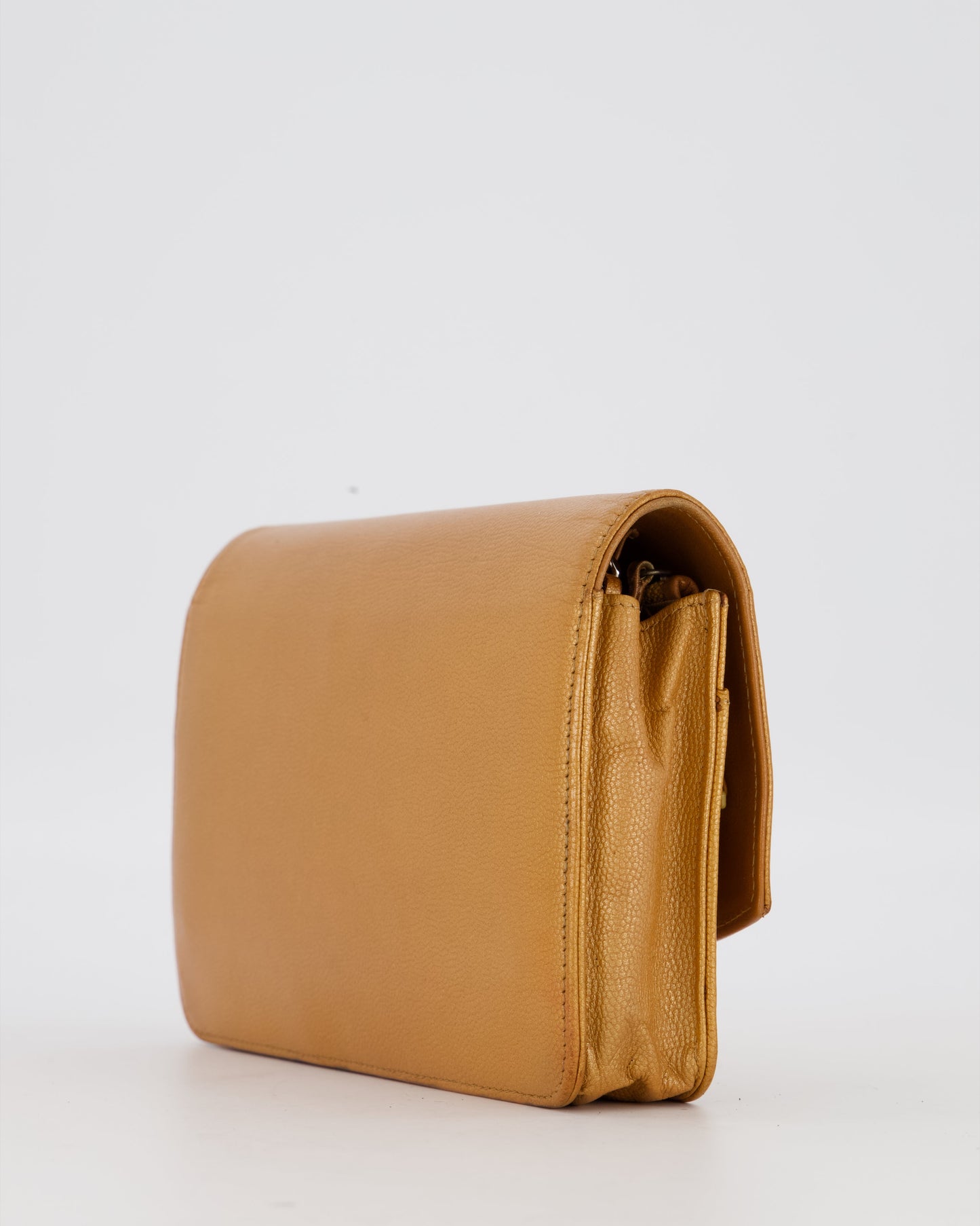 Chanel Gold Wallet on Chain Bag in Sevruga Caviar Leather with Silver Hardware
