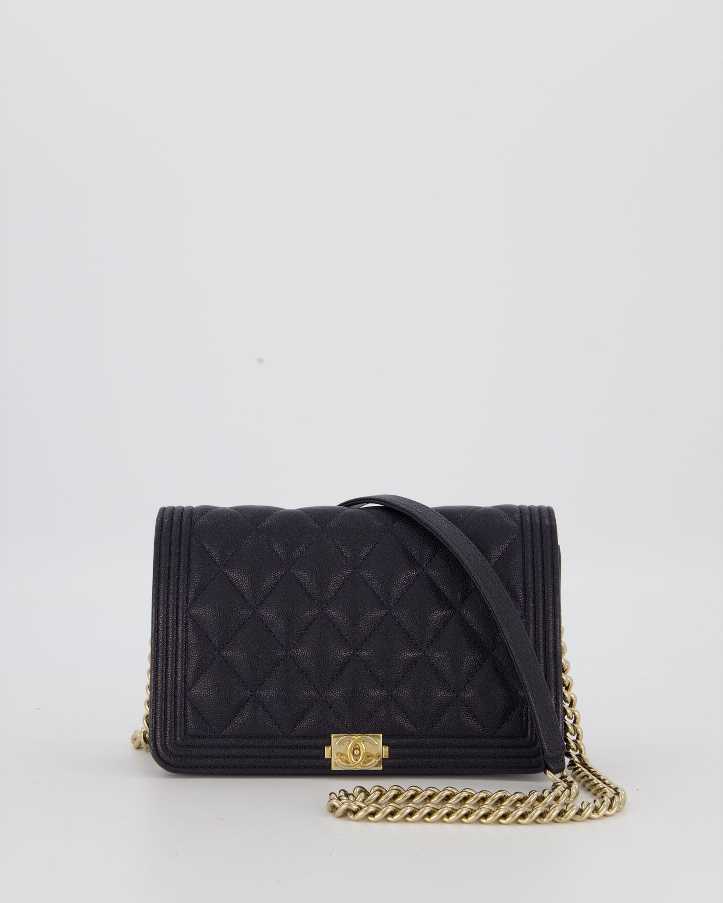 Chanel Navy Boy Wallet on Chain Bag in Caviar Leather with Gold Hardware