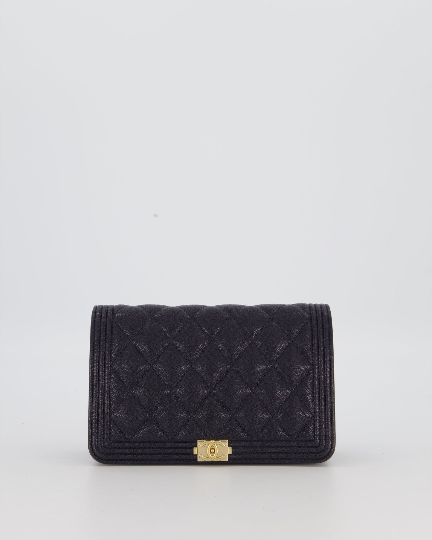 Chanel Navy Boy Wallet on Chain Bag in Caviar Leather with Gold Hardware