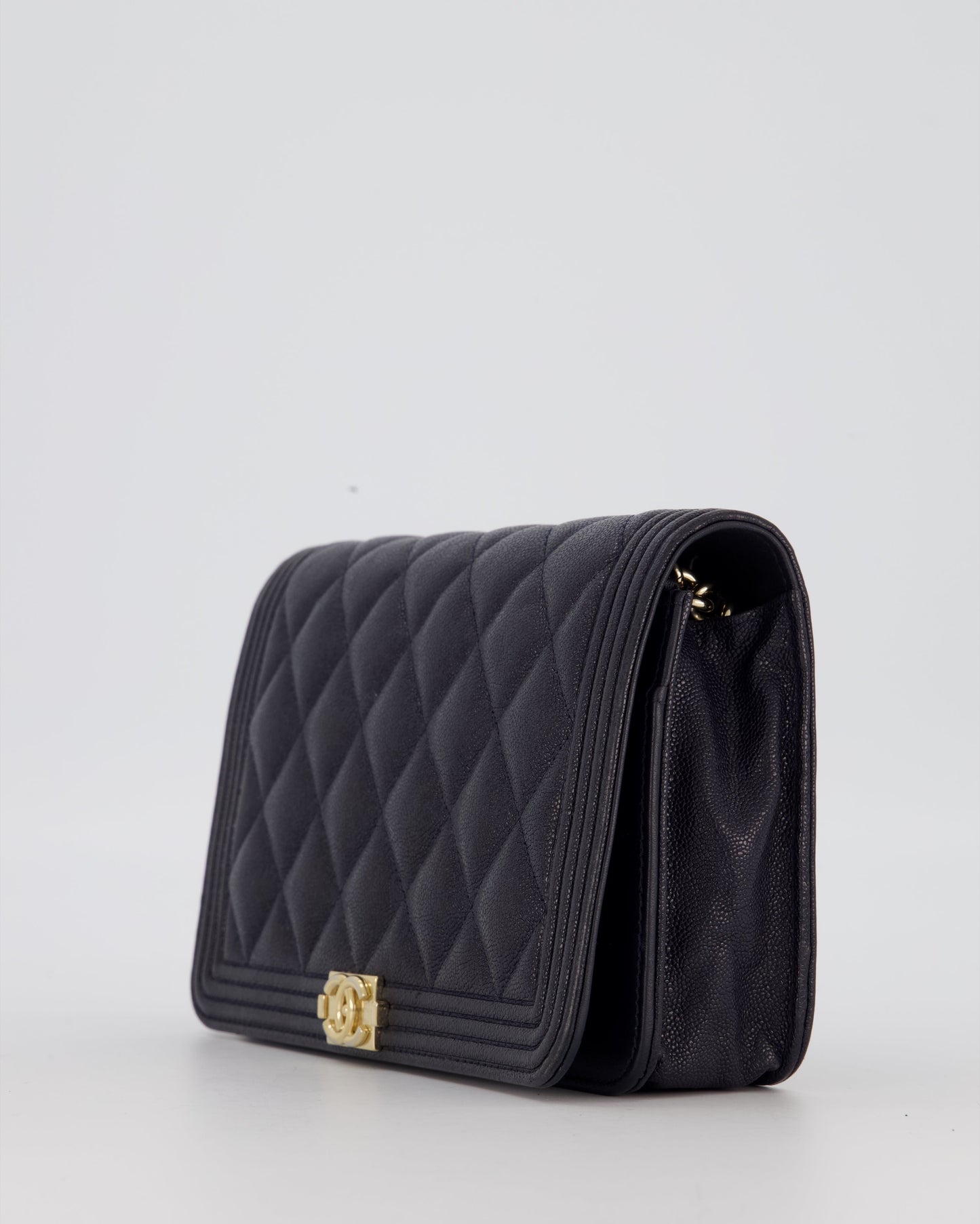 Chanel Navy Boy Wallet on Chain Bag in Caviar Leather with Gold Hardware